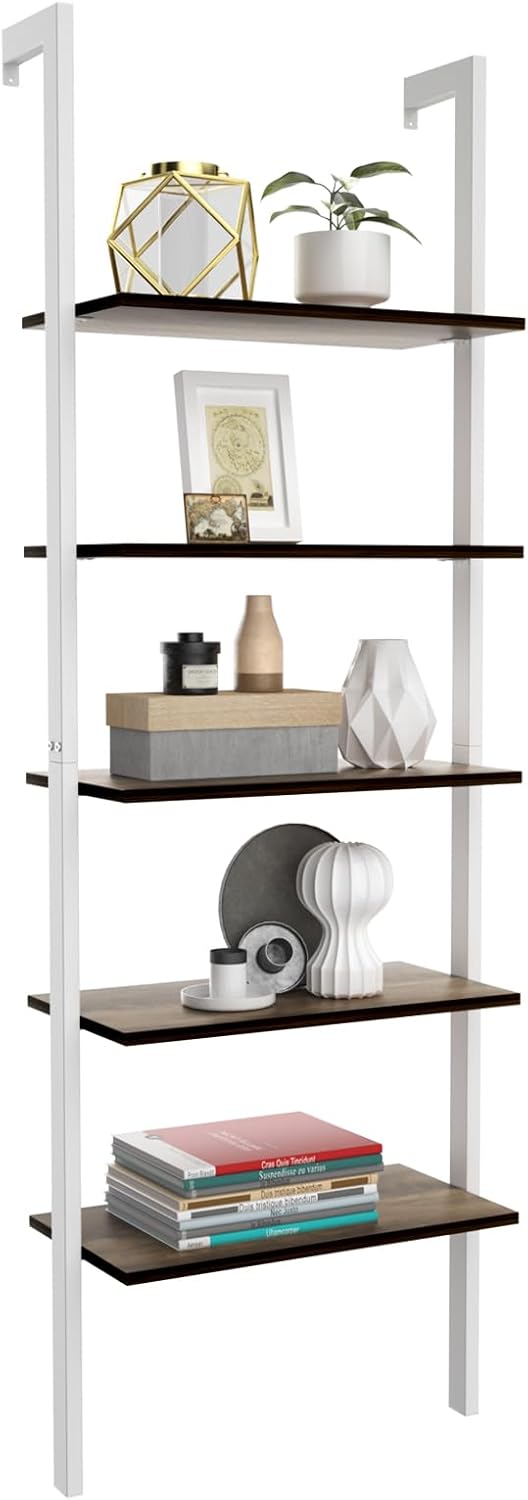 Costway Libreria A 5 Piani A Parete In Metallo Da Soggiorno, Scala Porta Oggetti Bagno 183x30x61cm Oro