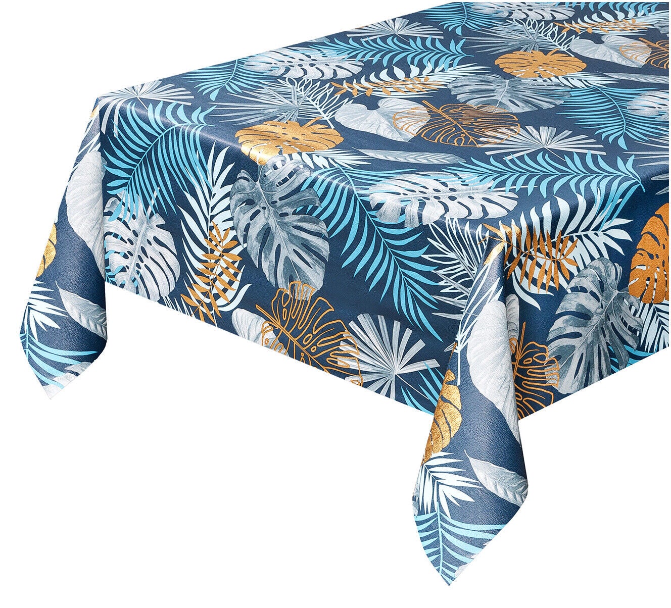 Mantel de cocina 140x260 cm antimanchas metalizado cubremesa palmeras tropicales dis_a