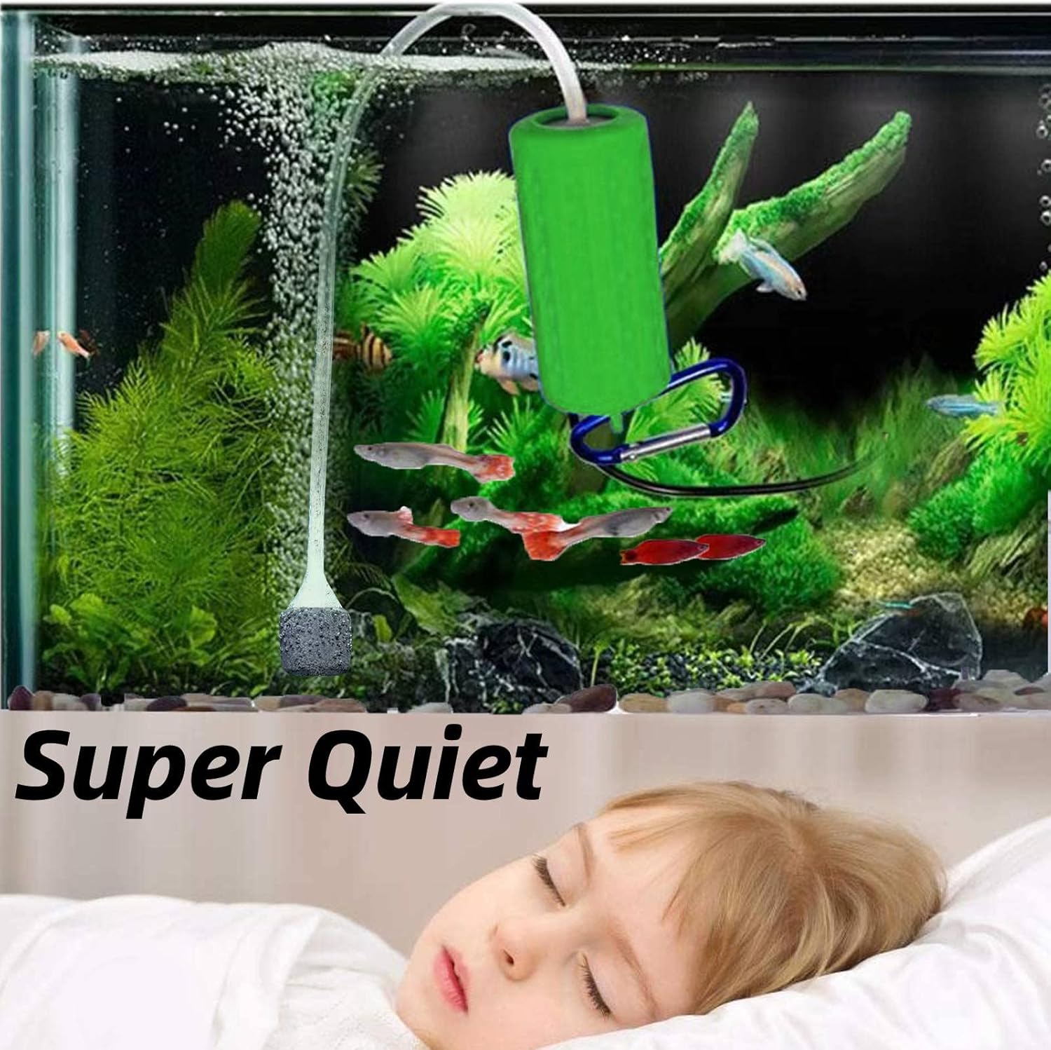 (Verde) Mini bomba de ar USB para aquário, bomba de oxigénio ultra-silenciosa, pequeno gerador de oxigénio para aquário com pedra de ar - 3