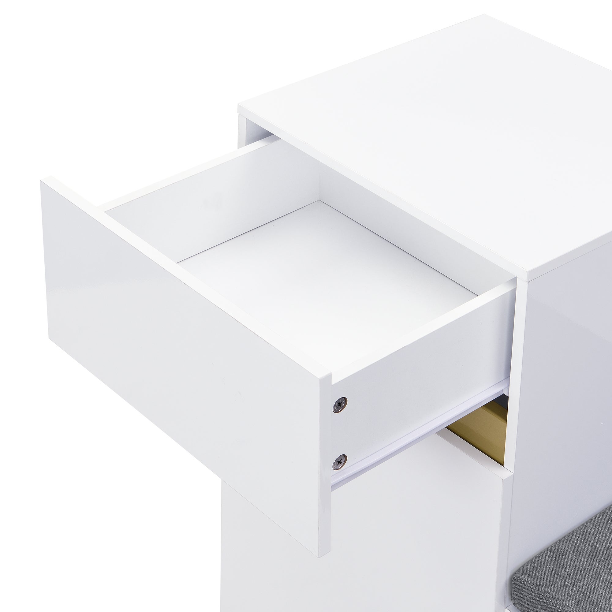 Meuble à Chaussures 120x35x85 cm - Avec 1 Tiroir et 3 Portes - Banc à Chaussures - Blanc et Doré - 8