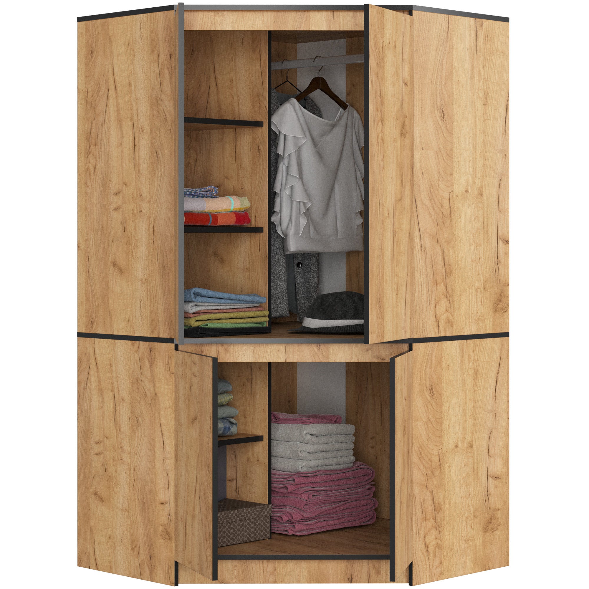 Armoire d'angle AKORD S100 Chêne Craft 100 cm 4 portes façade Chêne Craft 6 étagères 100x50x180 cm - 2