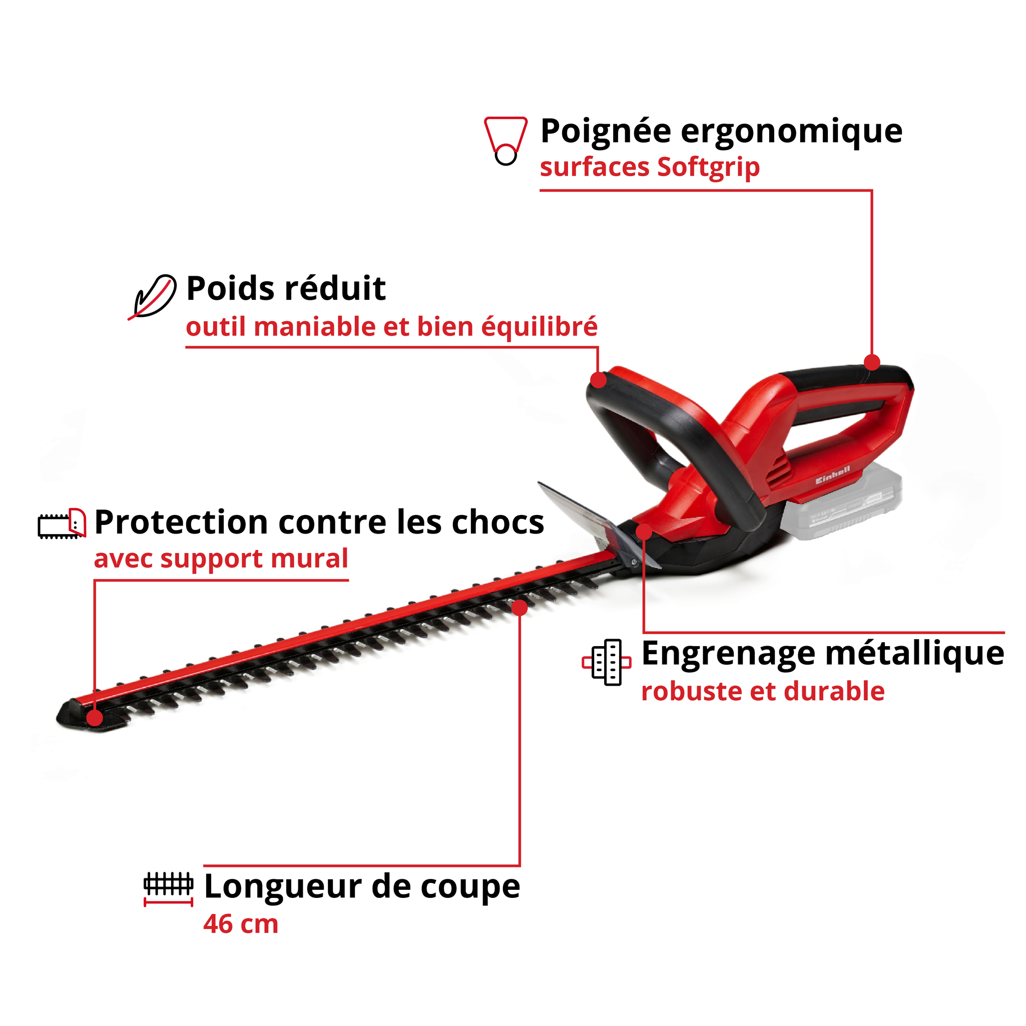 Nożyce do żywopłotu Einhell GE-CH 1846 Li-Solo Bateria i ostrze 46 cm - 2
