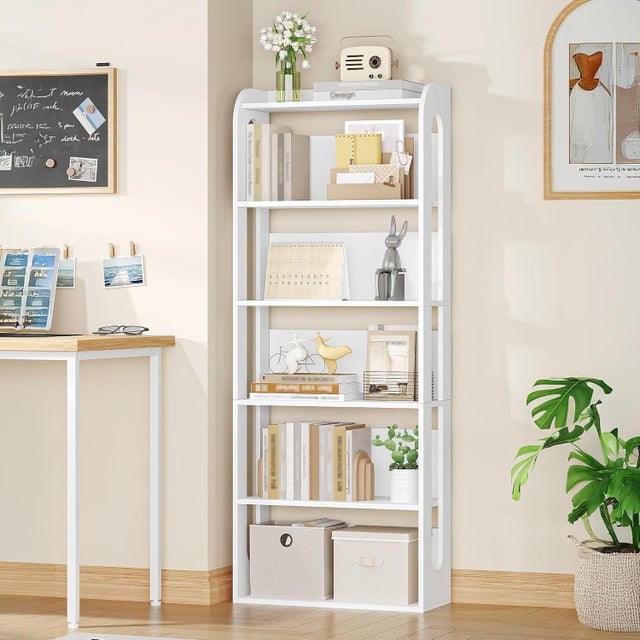 Estantería de madera de 6 niveles, diseño geométrico 3D, para dormitorio, color blanco