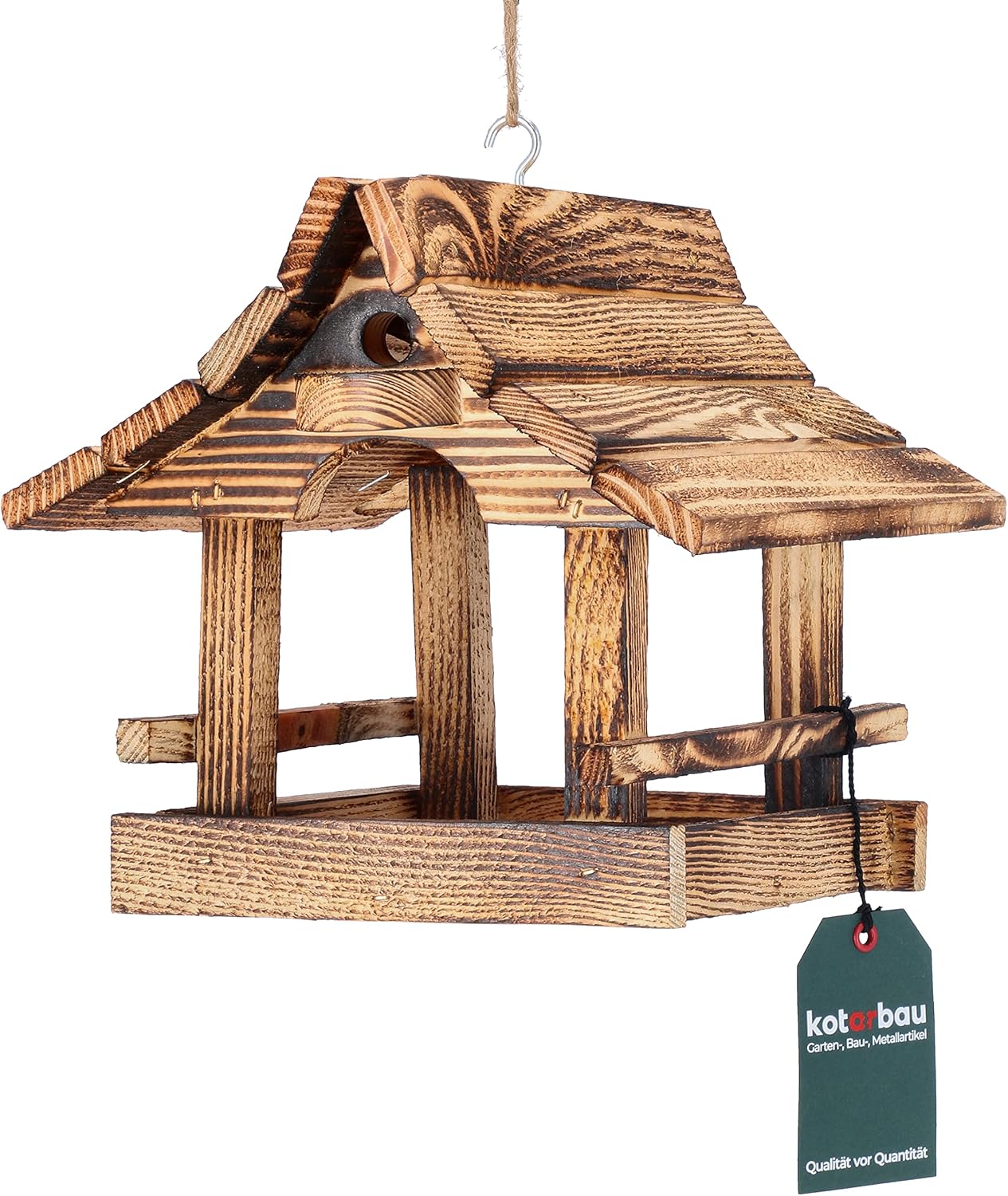 Karmnik dla ptaków budka domek dom drewniany wiszący naturalny opalany - KOTARBAU