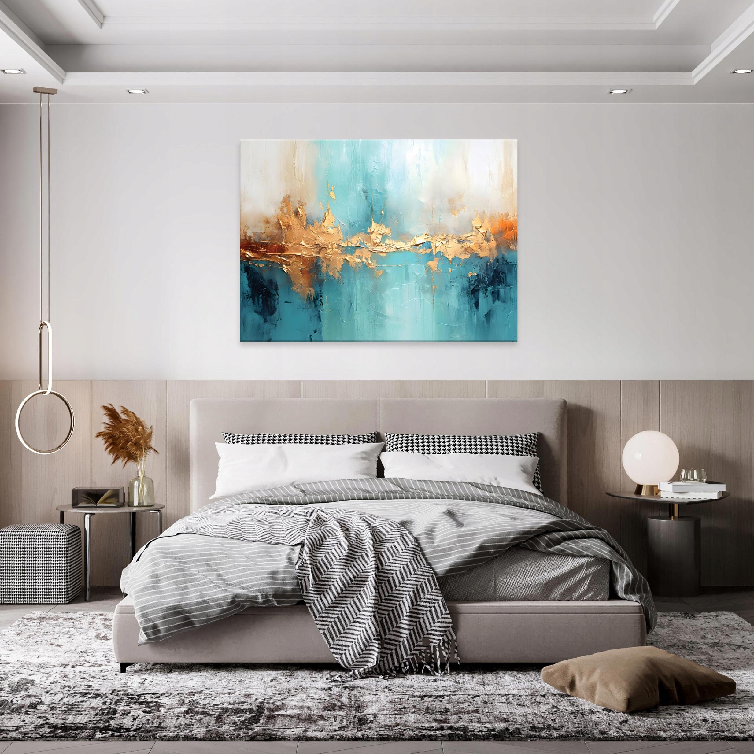 Impressão em tela moderna abstrata azul dourada 100x75 cm XXL decoração de parede imagem - 2