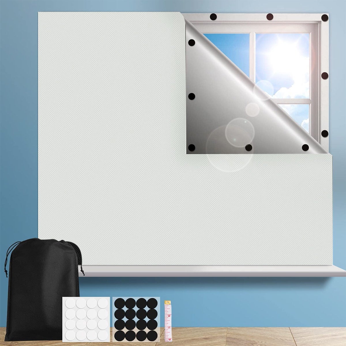 Przenośne zasłony zaciemniające podróżne, przenośne osłony przeciwsłoneczne samoprzylepne, 145x300cm, białe