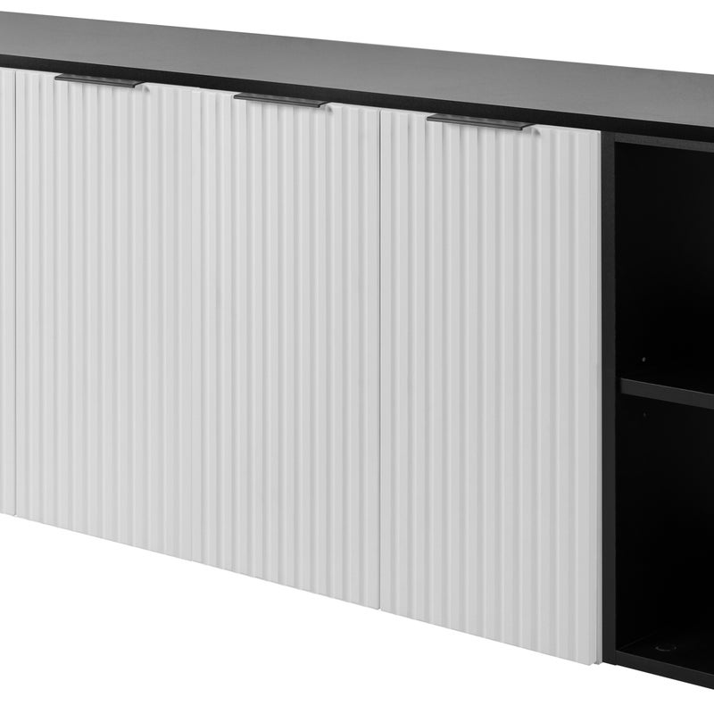 Zestaw łazienkowy FLOW 160 cm biały z czarnymi regałami ryflowany front