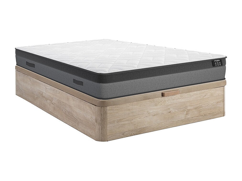 Zestaw 140 x 190 cm stelaż z jasną naturalną skrzynią + materac o grub. 24 cm ze sprężynami kieszeniowymi i pamięcią kształtu - ILLUSION marki YSMÉE