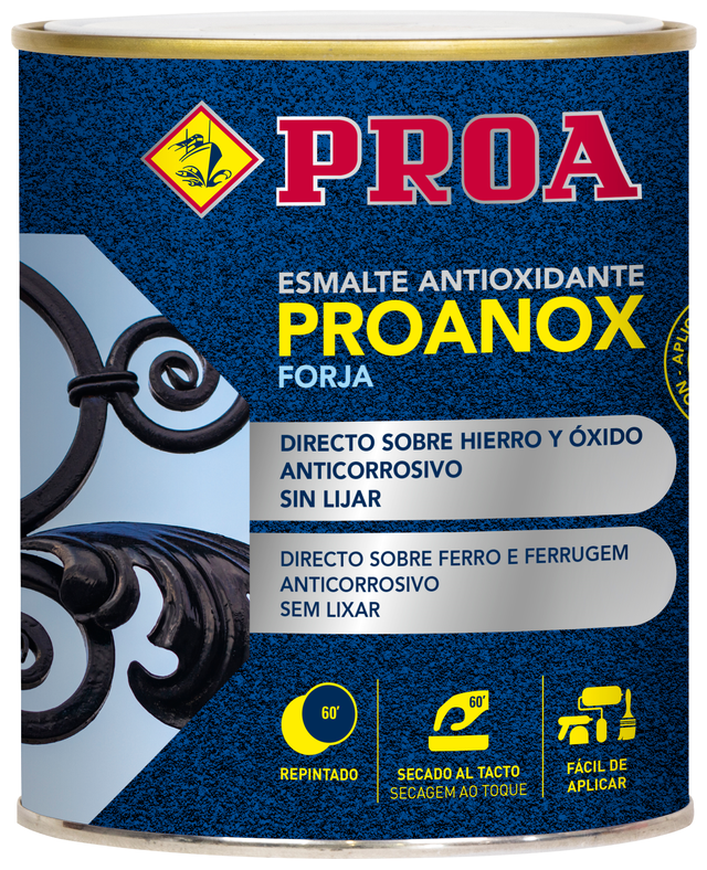 Esmalte direto sobre ferrugem. Forja. PROANOX. 750 ML. Preto.