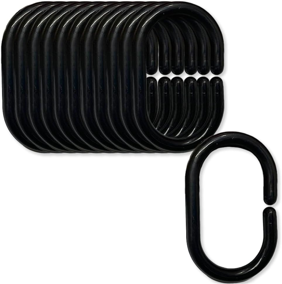 Zestaw 12 plastikowych pierścieni ślizgowych do zasłony prysznicowej, czarne, do wnętrz, łazienki
