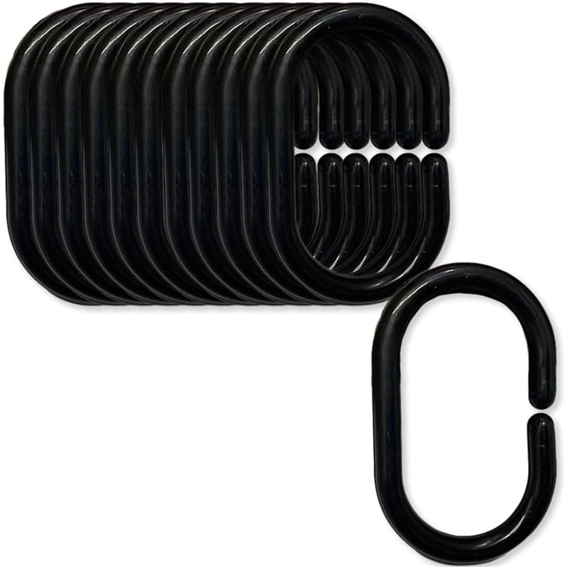 Zestaw 12 plastikowych pierścieni ślizgowych do zasłony prysznicowej, czarne, do wnętrz, łazienki