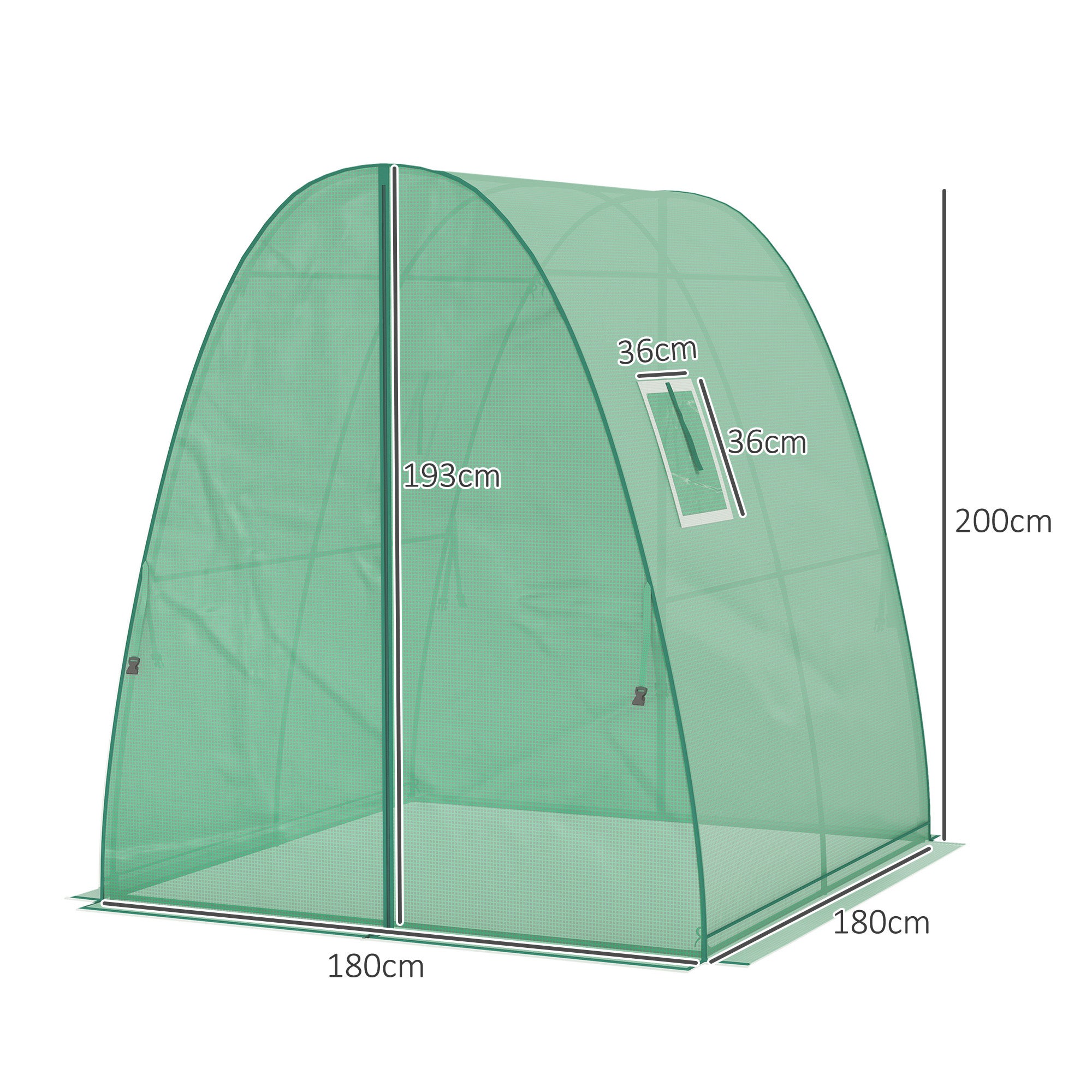 Serre voûtée avec sacs de sable et bâche plastique, 2 portes enroulables, fenêtres en filet, portable, 1,8 x 1,8 x 2 m, verte - 4