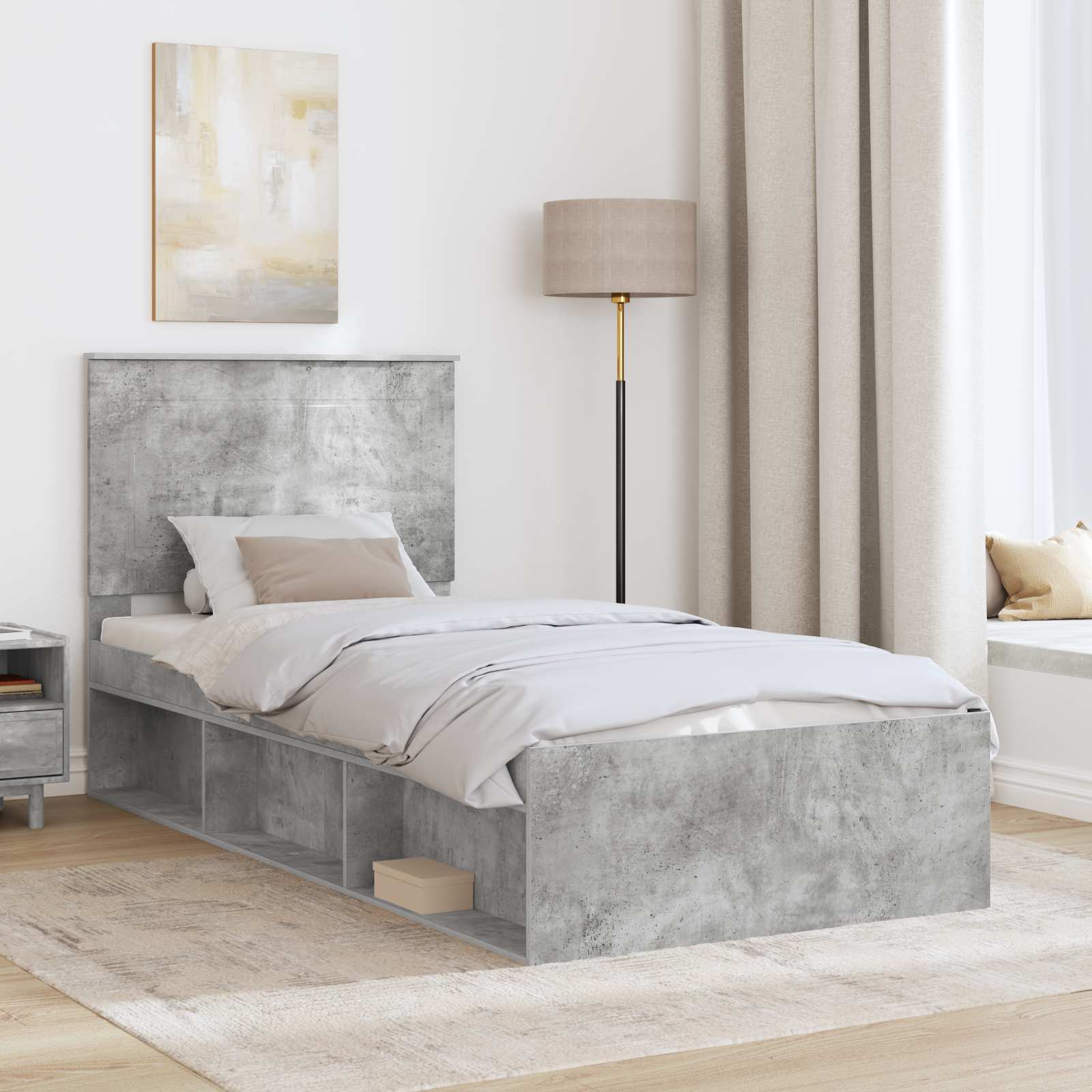 Cadre de lit gris béton 90 x 190 cm pin massif - 3