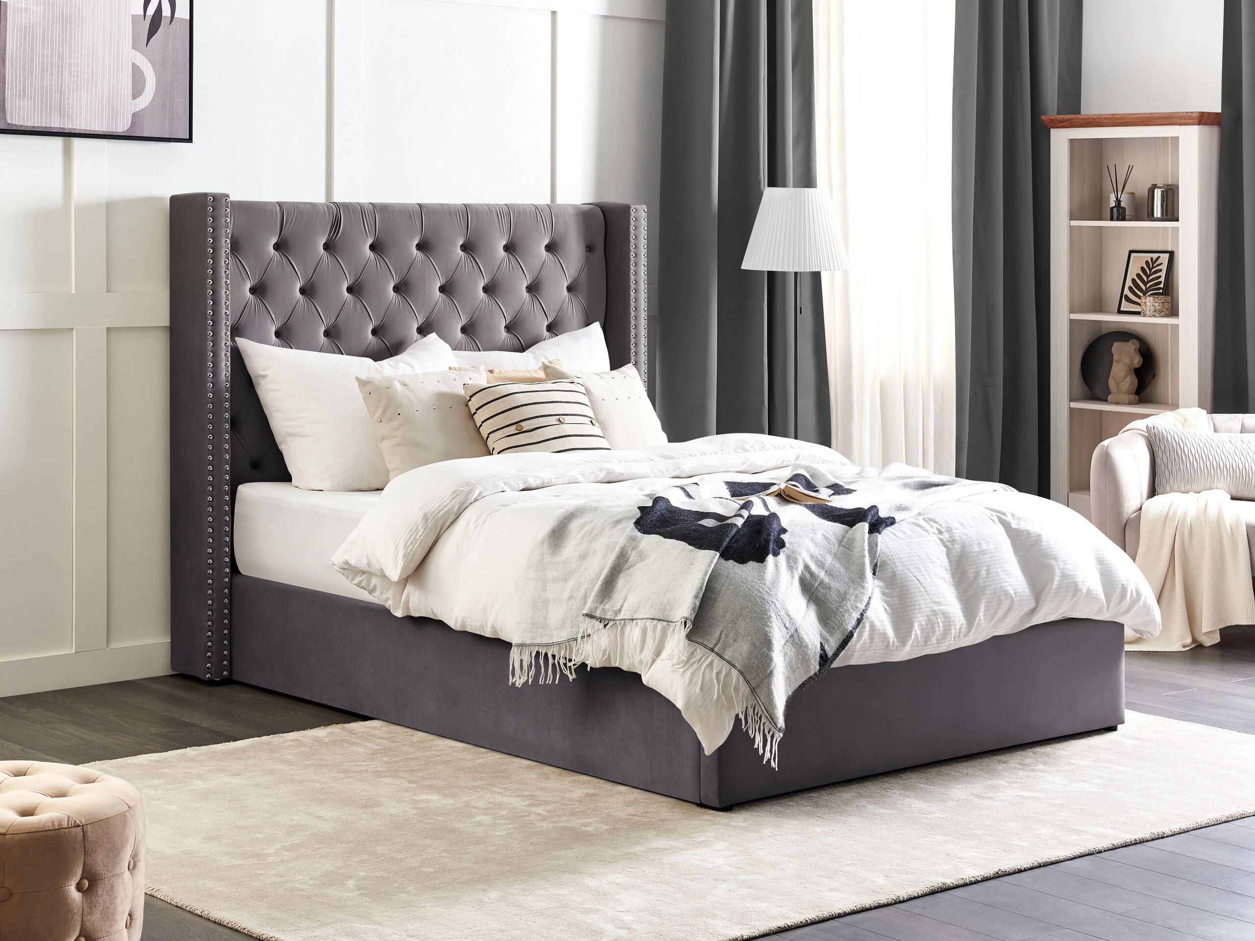 Letto contenitore Velluto LUBBON 140 x 200 cm Grigio - 2