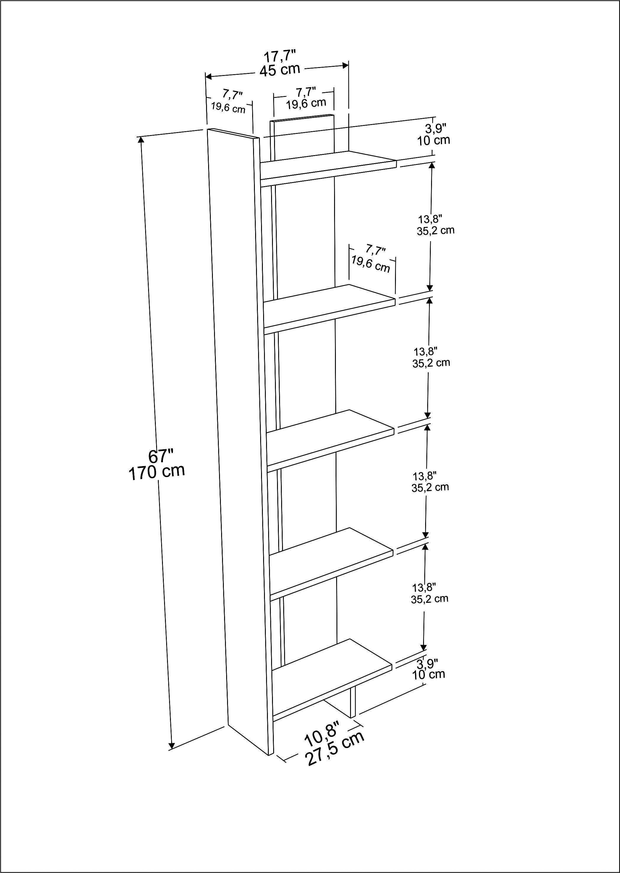 Bibliothèque pour Séjour en MDF Marron H. 170 x l. 45 x P. 19.6 cm - 6