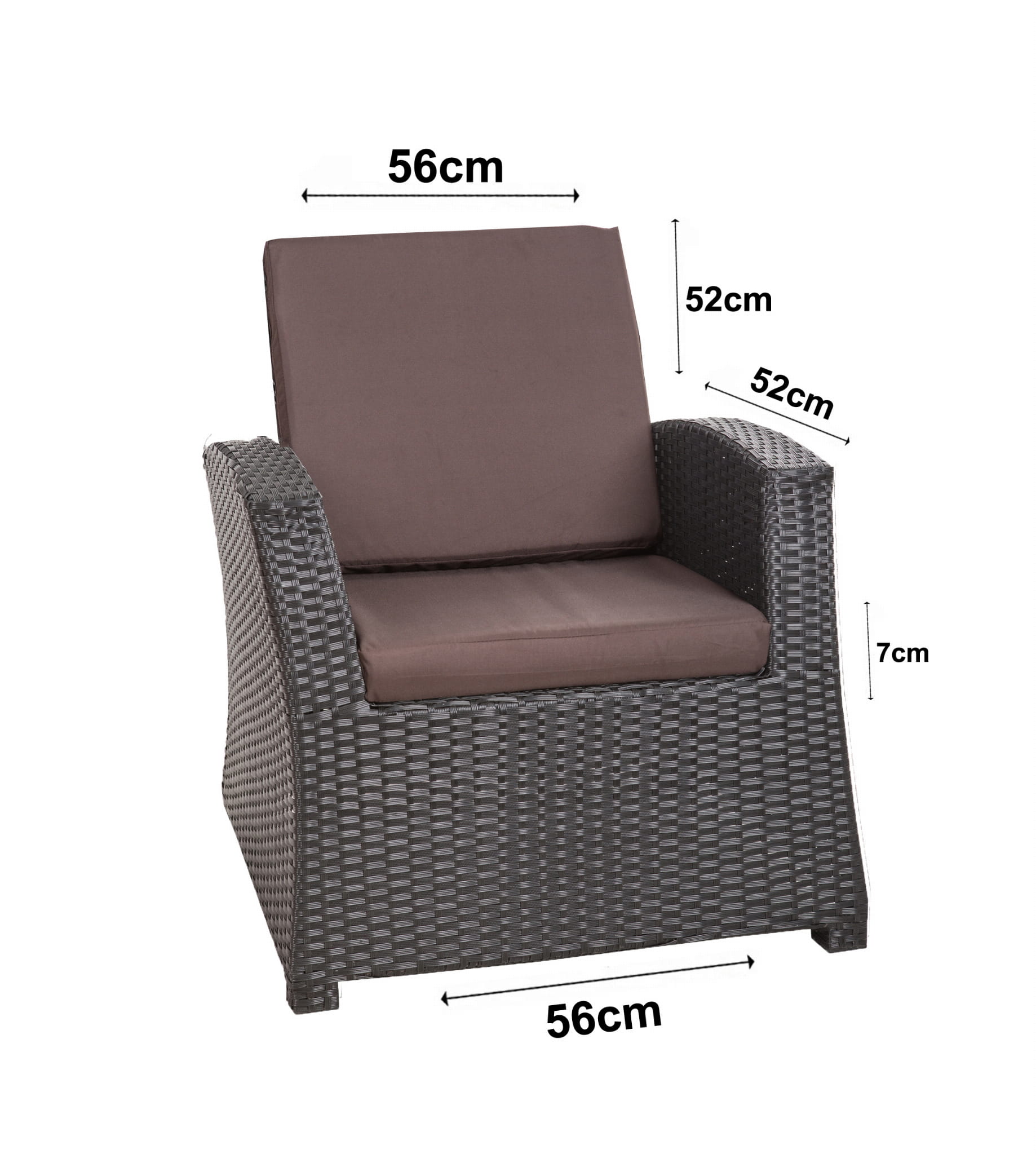 Cuscino per sedia in polyrattan 56x52x7cm Set da 4 cuscini per sedia- Cuscino per poltrona da giardino Marrone/ cuscino schienale seduta per esterni - 3