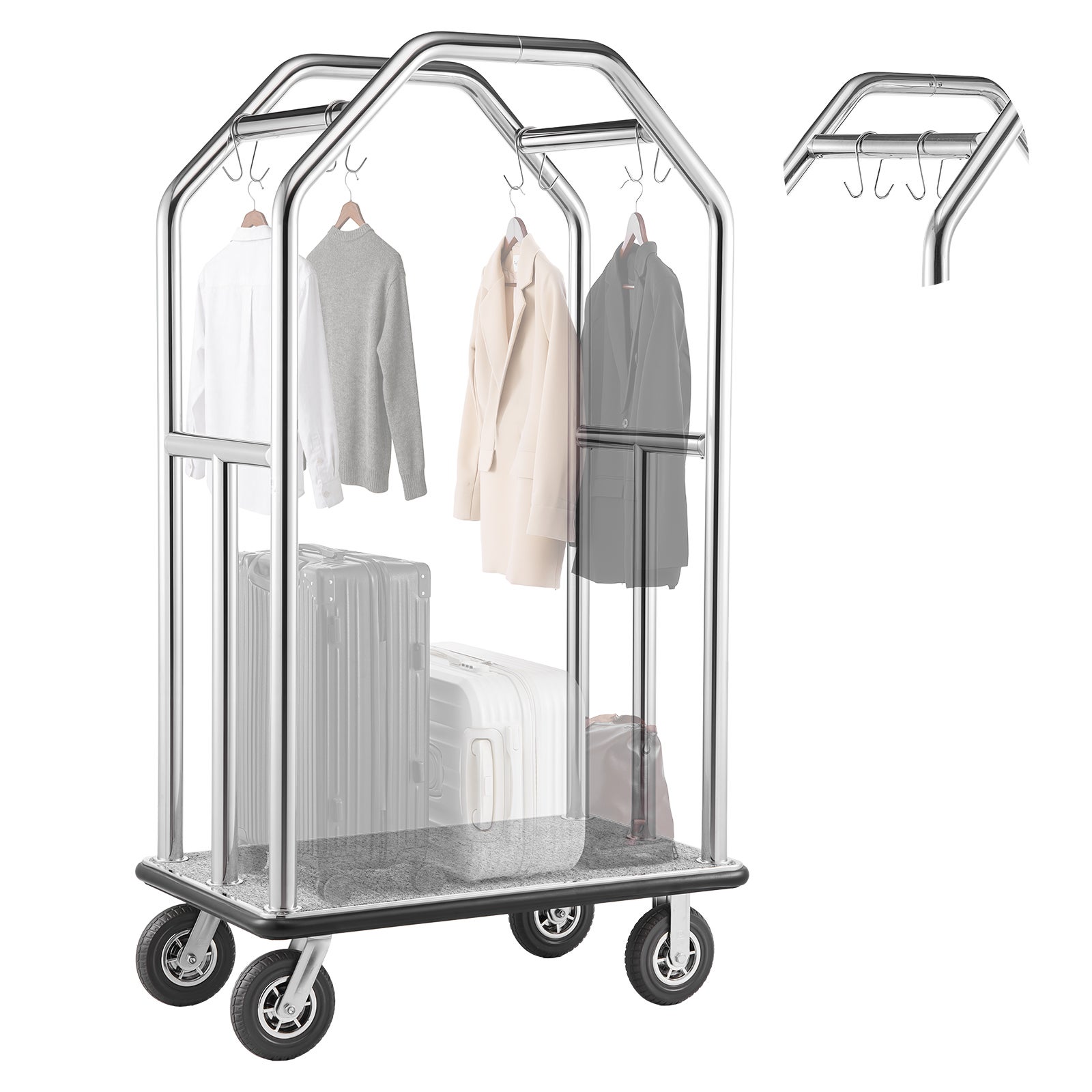 Cărucior de bagaje VEVOR pentru hotel, capacitate maximă de încărcare 680,39 kg, cărucior cu bare de agățare pentru stațiuni