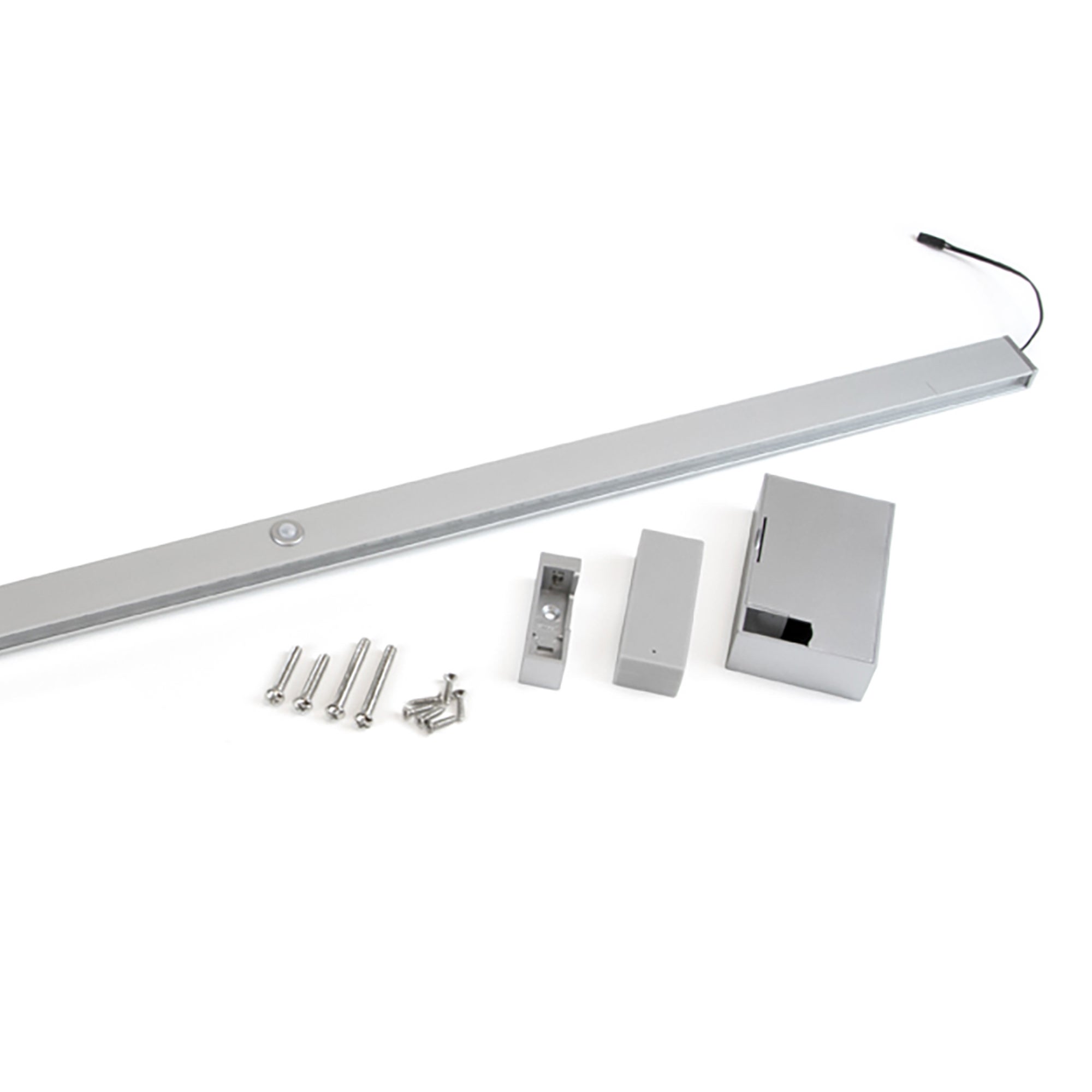 Emuca Drążek LED do szafy Castor, wysuwana bateria i czujnik ruchu, L558 mm, Plastik i aluminium, Szary metaliczny