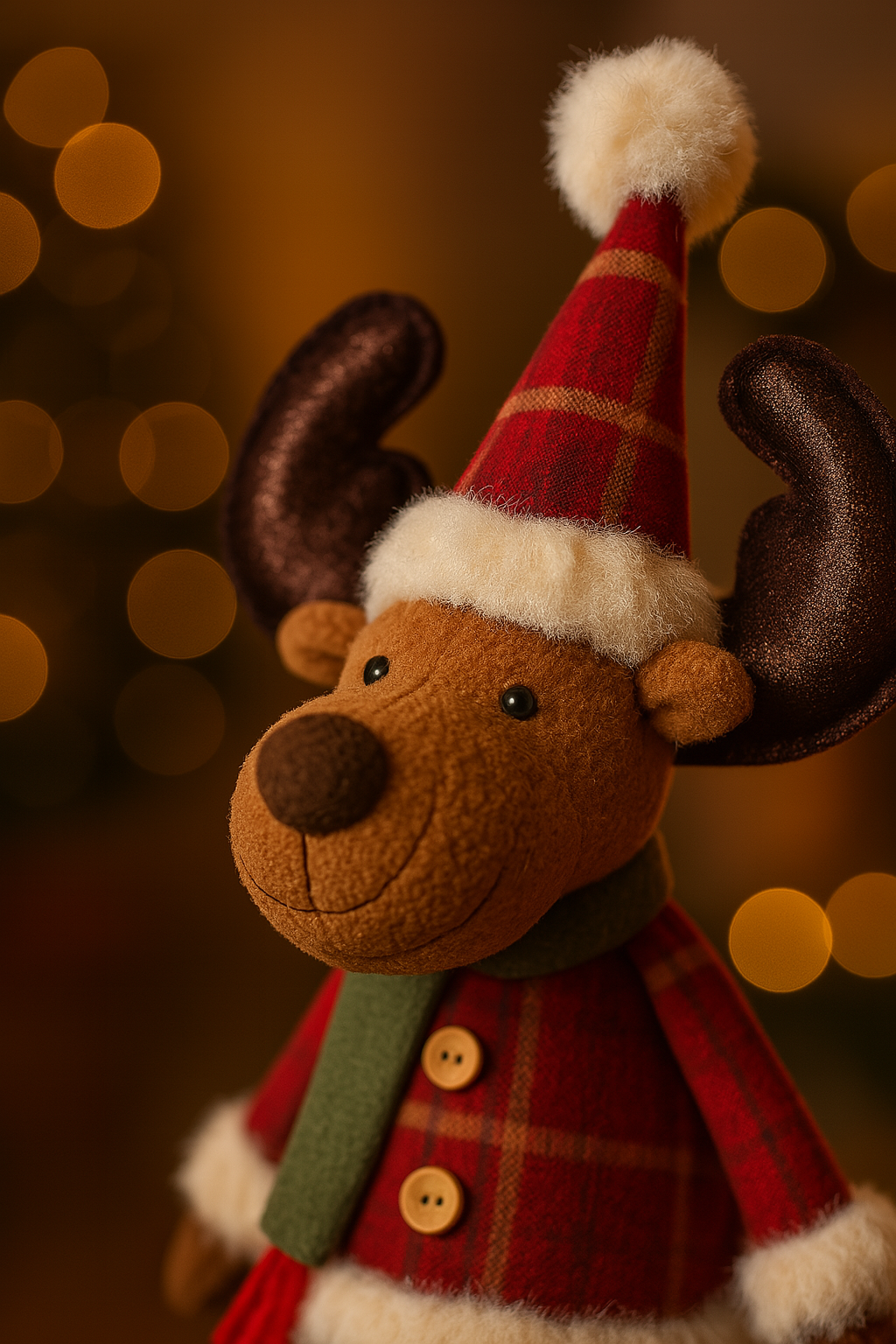 Renne de Noël en peluche de 64 cm avec écharpe et chapeau verts, décoration d'intérieur - 3