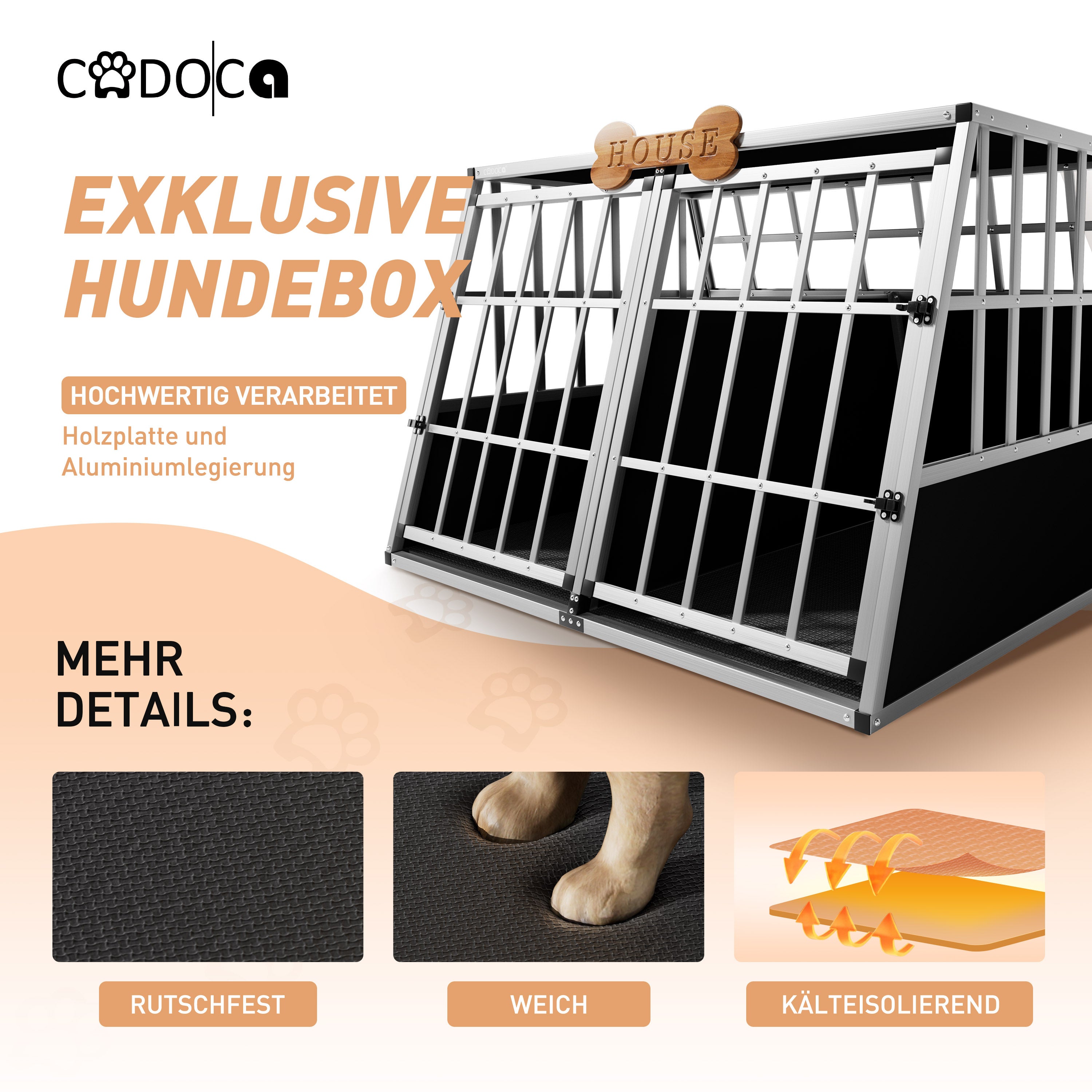 CADOCA® Cage de Transport XXL pour Animaux Aluminium MDF 2 Portes Noir Caisse Chien boîte Box de Transport Voiture - 5