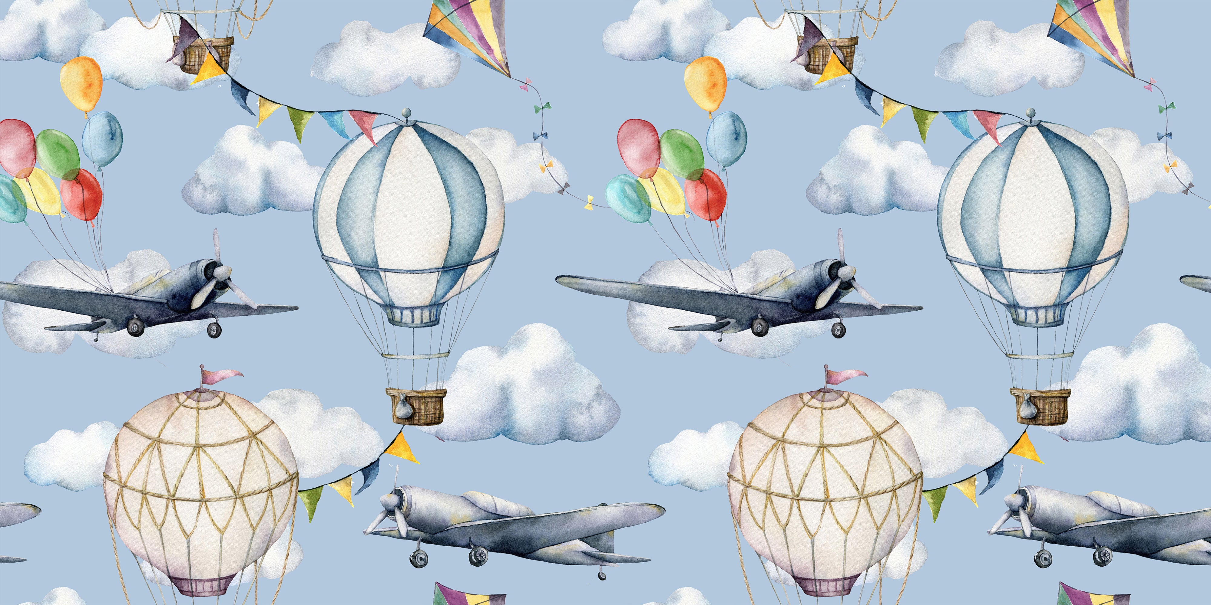 Dywan winylowy dla dzieci Balony i samoloty 50x100 cm - PVC antypoślizgowa, winylowa do pokoju dziecięcego, ognioodporna i zmywalna.