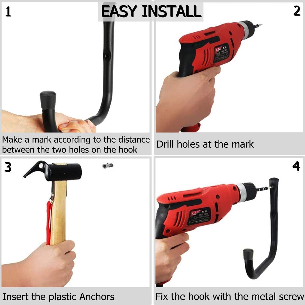 Lot de 6 crochets de rangement pour échelle de garage de 17 cm, support mural robuste pour chaises pliées, outils électriques, tuyaux d'arrosage - 5