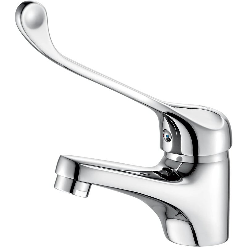 Bateria umywalkowa z długą rączką – bateria łazienkowa dla osób niepełnosprawnych – srebrny chrom – z przyłączem G3/8