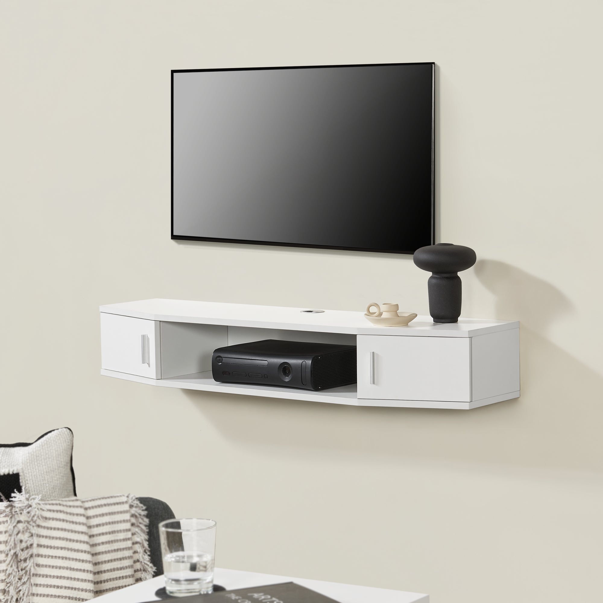 Étagère Supérieure Pour Téléviseur - Support Métallique 10x60cm Pour Décodeur, Routeur, Console | Installation Sans Percer
