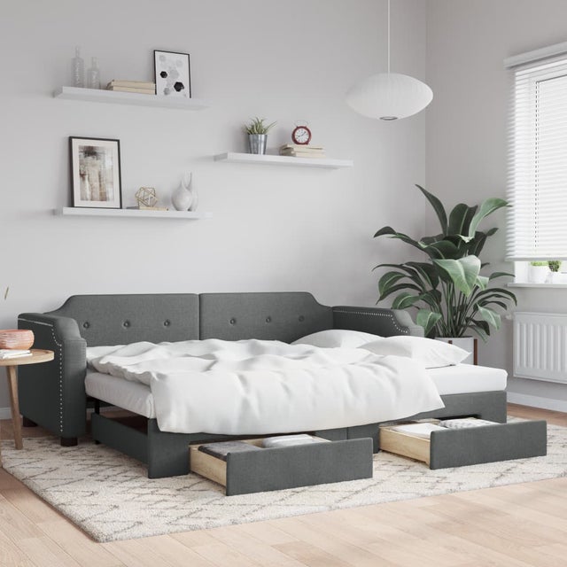 Sofá-cama c/ gavetão e gavetas 90x200 cm tecido cinzento-escuro vidaXL