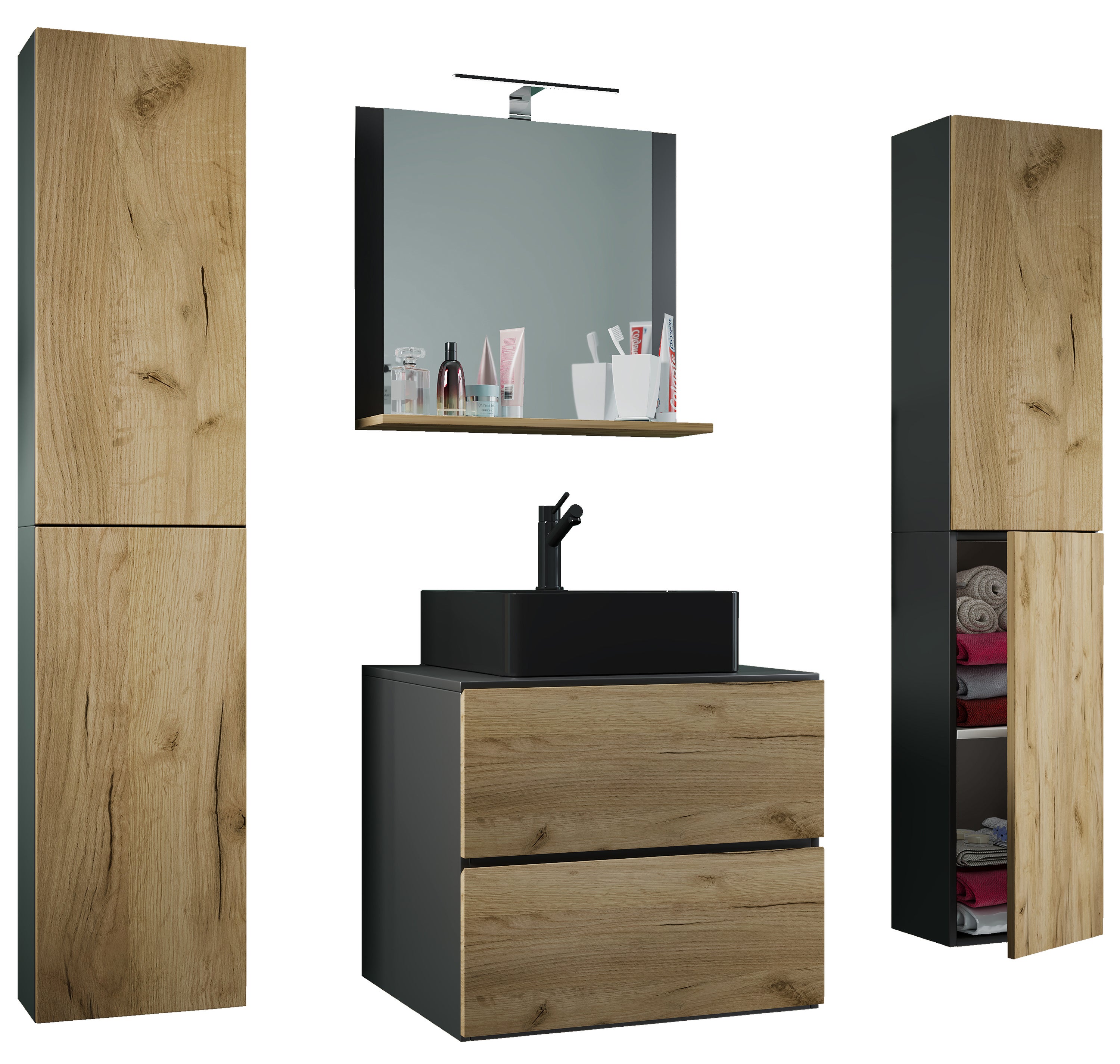 umywalka do mebli łazienkowych Lendas Antracyt / dąb miodowy W. 150 x S. 127 x G. 52 cm