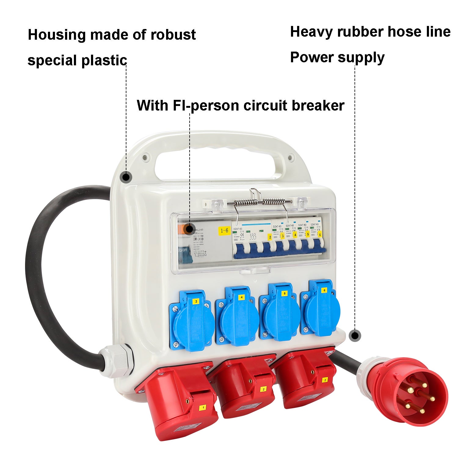 Coffret de Chantier Monophase Repartiteur de Courant Mural Coffret Electrique de Chantier 2x400V-16A 1x400V-32A 4x230V Schuko(RCCB) - 5
