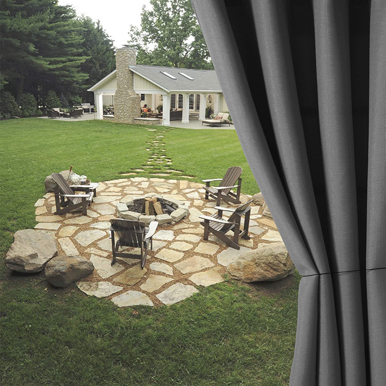 Wodoodporne, zaciemniające, odporne na blaknięcie zasłony zewnętrzne na werandy, altanki, patio, ciemnoszare, 1 arkusz, 132*137 cm (szer. × dł.). - 2