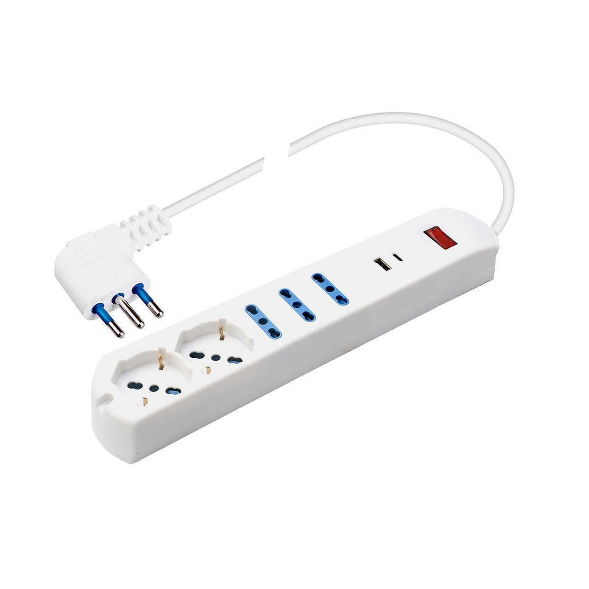 Poly Pool PP2535 presa quintupla: 5 prese 10/16A + 2USB (A+C) spina 10A bianca