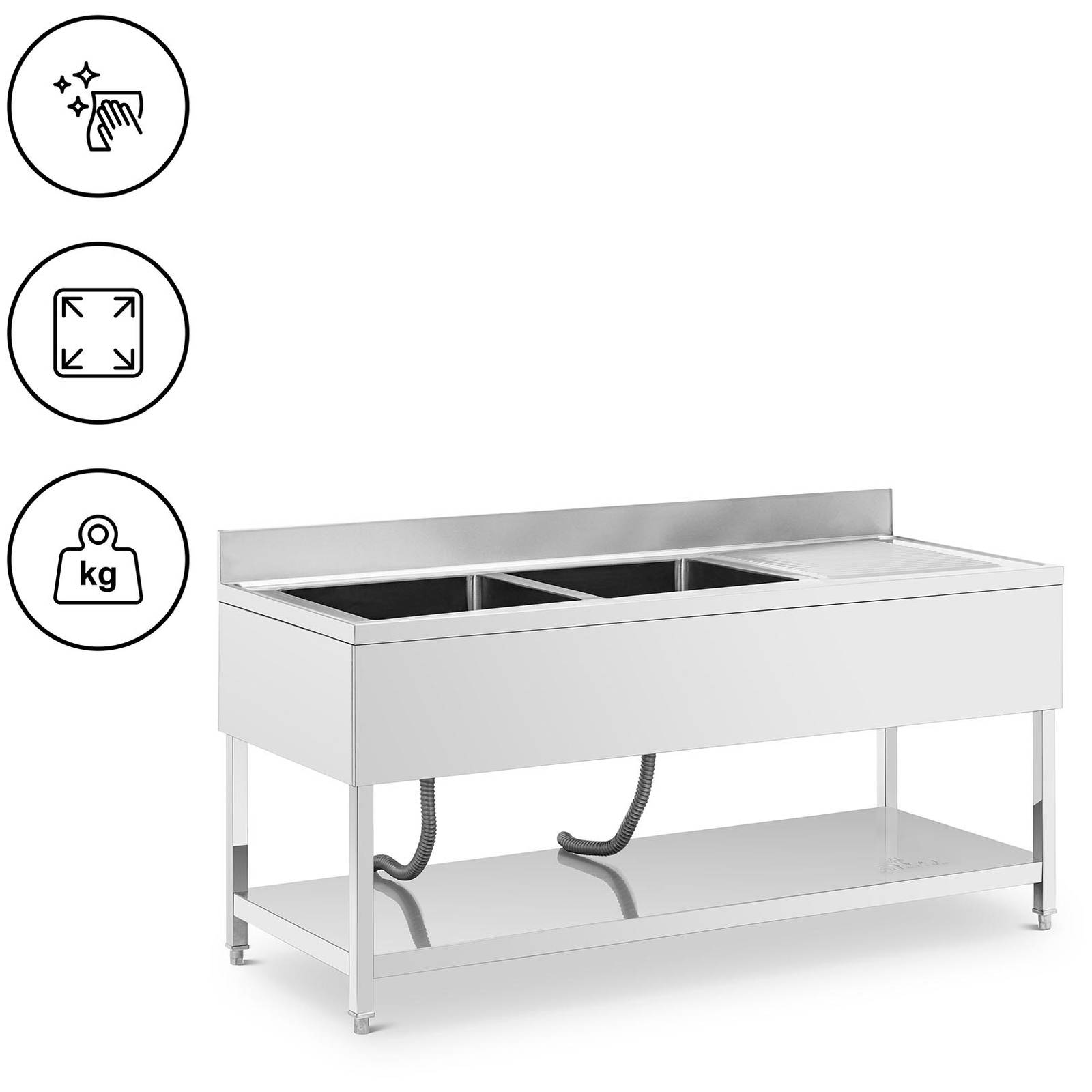 Plonge inox - Royal Catering - Dimensions de la table : 180 x 70 x 97 ...
