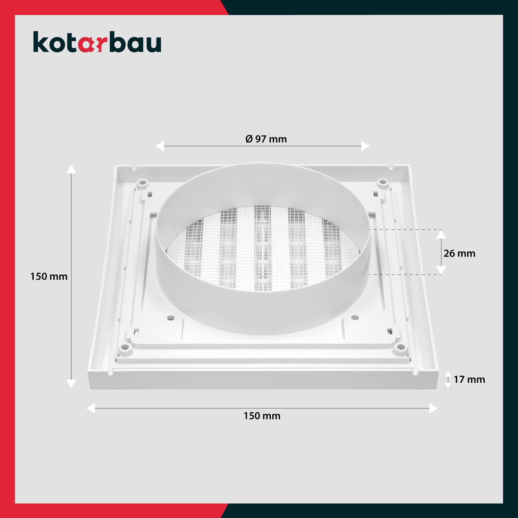 Kratka wentylacyjna Kotarbau 150x150 mm Biała Z blokadą przepływu powietrza - 4