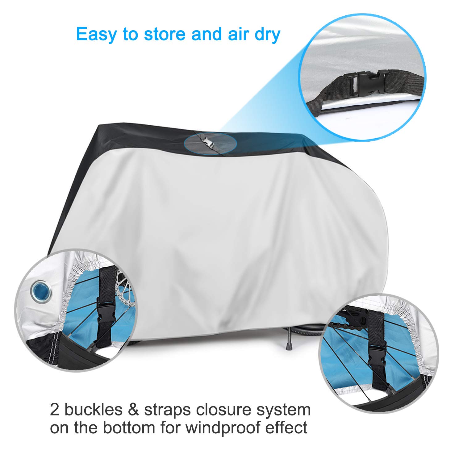 Housse de vélo,Housse de pluie imperméable en nylon 190T Protection contre la pluie UV,200x110x70cm,Argent - 4