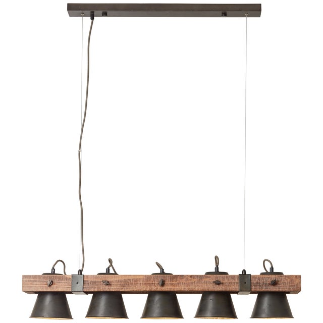 Lámpara BRILLIANT, lámpara colgante Vander 4 llamas negro / color madera, 4x A60, E27, 25W, madera procedente de silvicultura sostenible (FSC)