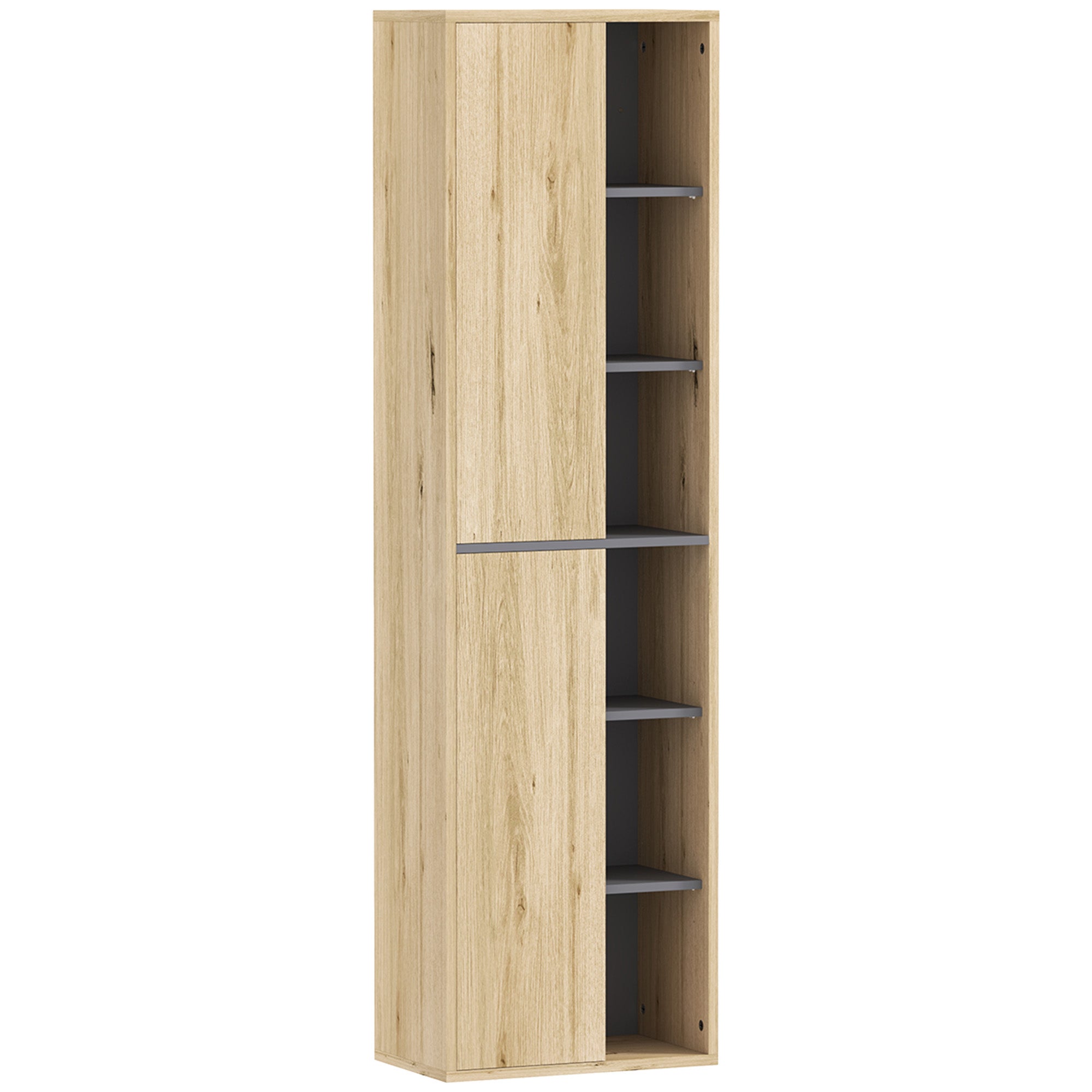 Armario alto baño pared 40x24x141cm madera natural 2 puertas compartimentos