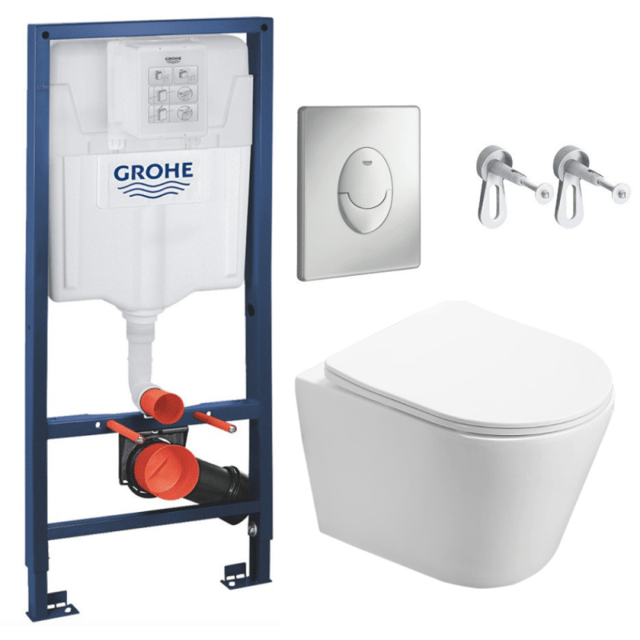 Set di toilette Bati-support + WC Swiss Aqua Technologies Infinitio senza flangia fissaggio invisibile + Placca cromata opaca