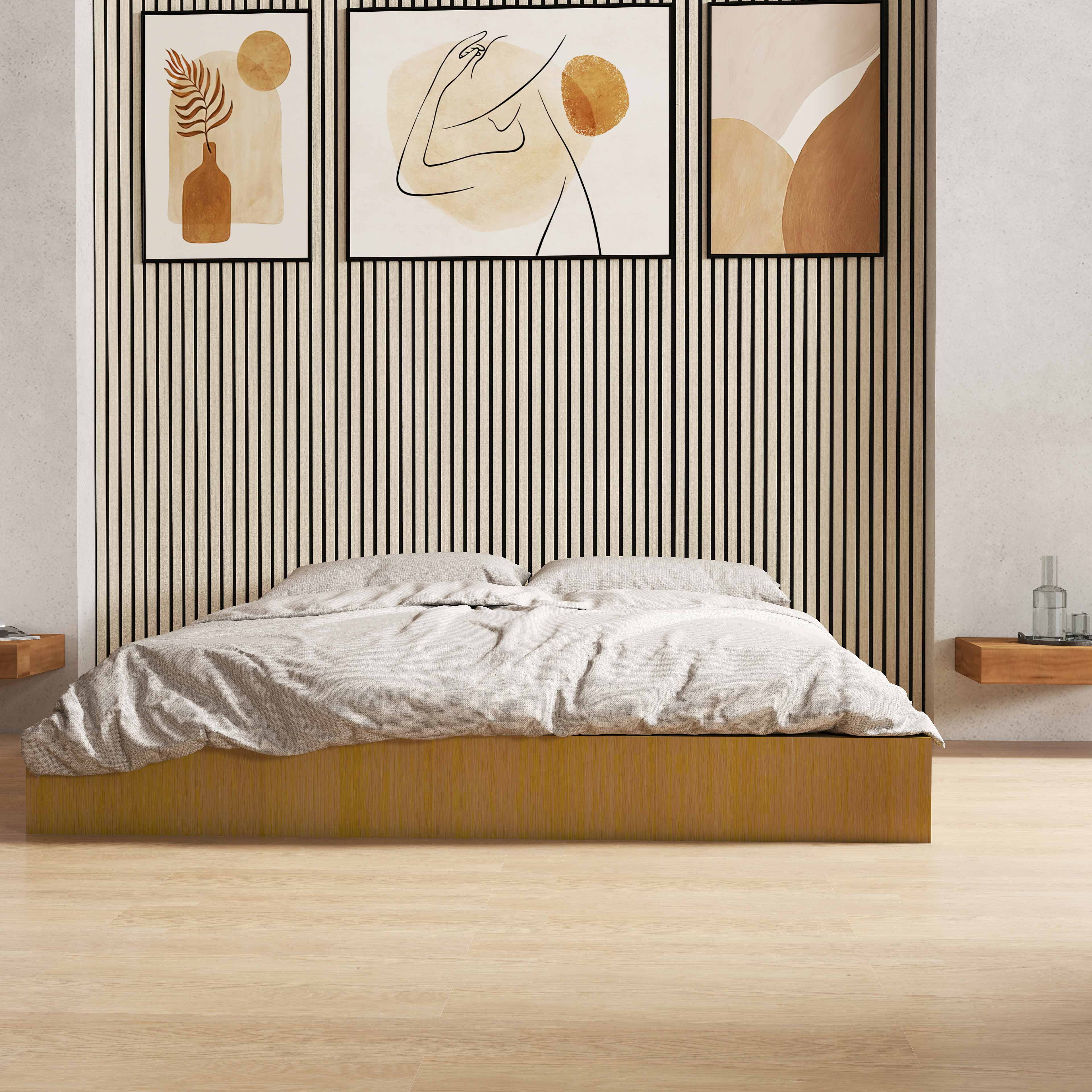 Lot de 2 panneaux muraux acoustiques décoratifs en bois MDF 240 x 60 cm, couleur chêne, excellente isolation acoustique, installation simple - 2