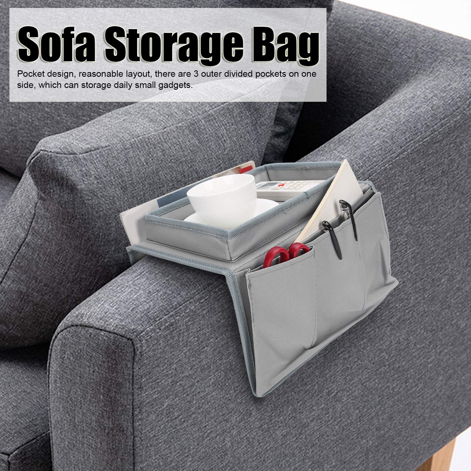 Borsa Portaoggetti Per Divano, Poltrona, Letto; Organizer Per Bracciolo Del Divano Per Riporre Cellulari Telecomandi E Penne Grigio 98717178 - 9
