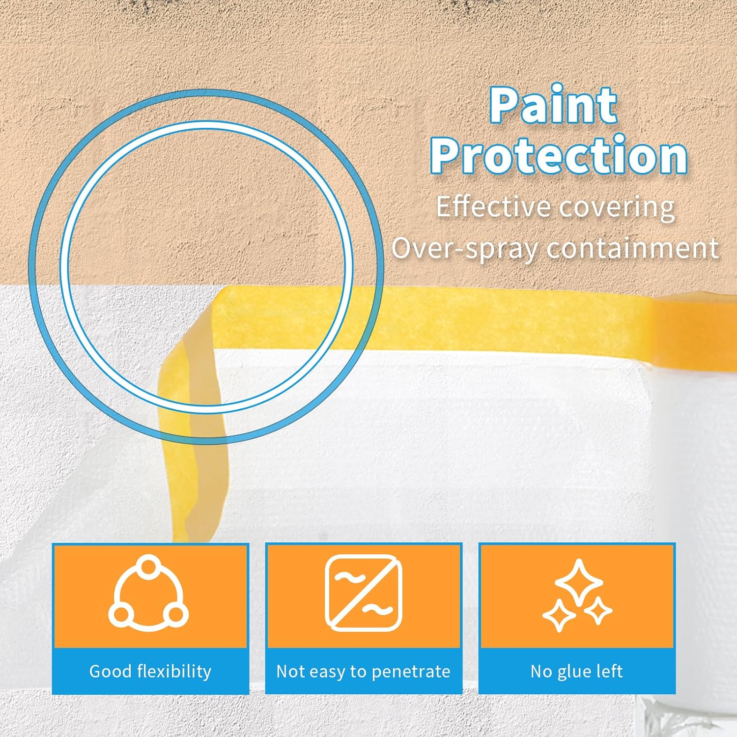 Lot de 4 Bâches de Bâche Protection Peinture, (80m au total)(2 Rouleaux 55cm x 20m + 2 Rouleaux 180cm x 20m) – ruban de masquage peinture - 3
