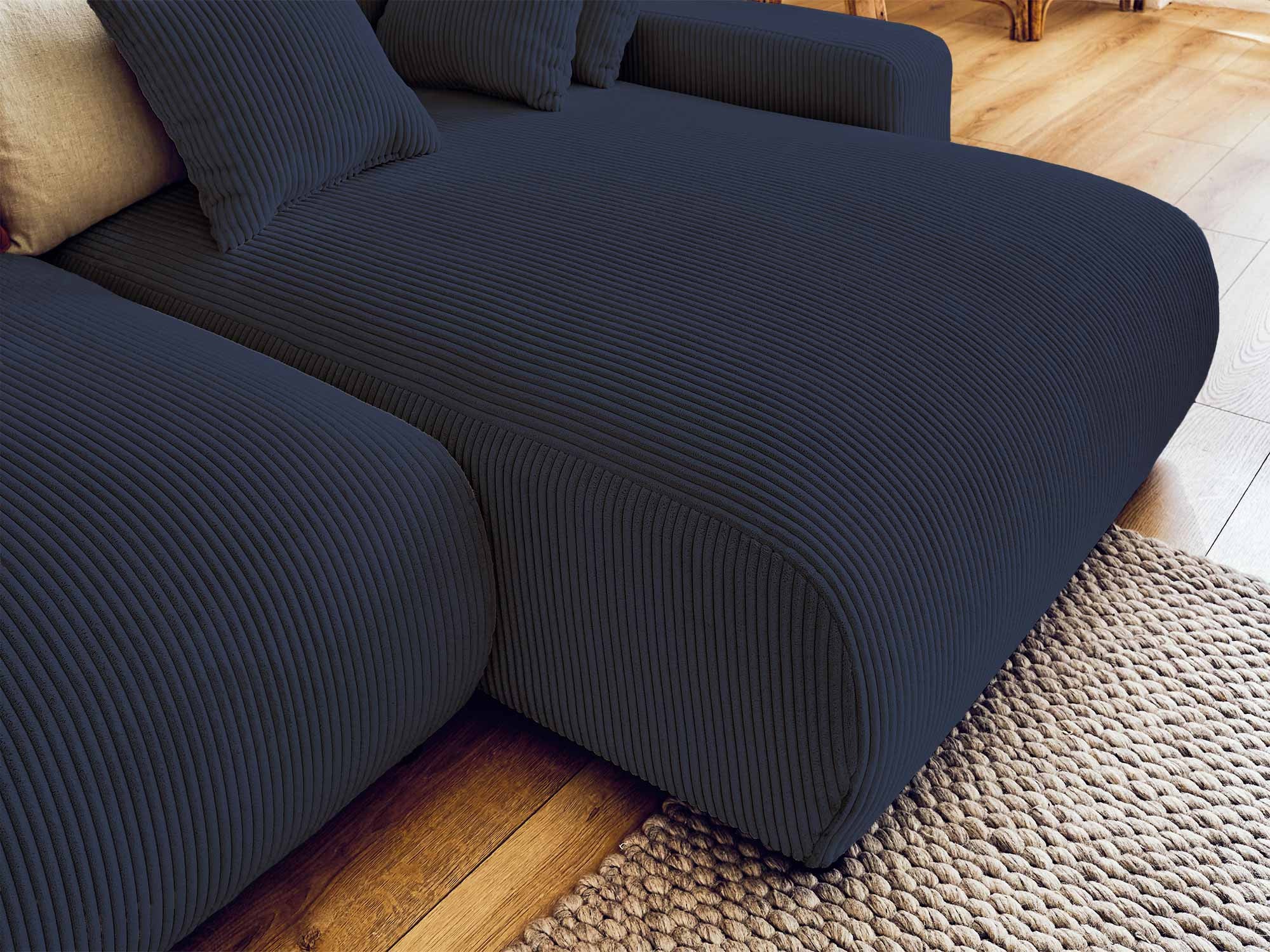 Canapé d'angle réversible convertible 4 places en velours côtelé bleu nuit - PIVOINE - Best Mobilier - 4