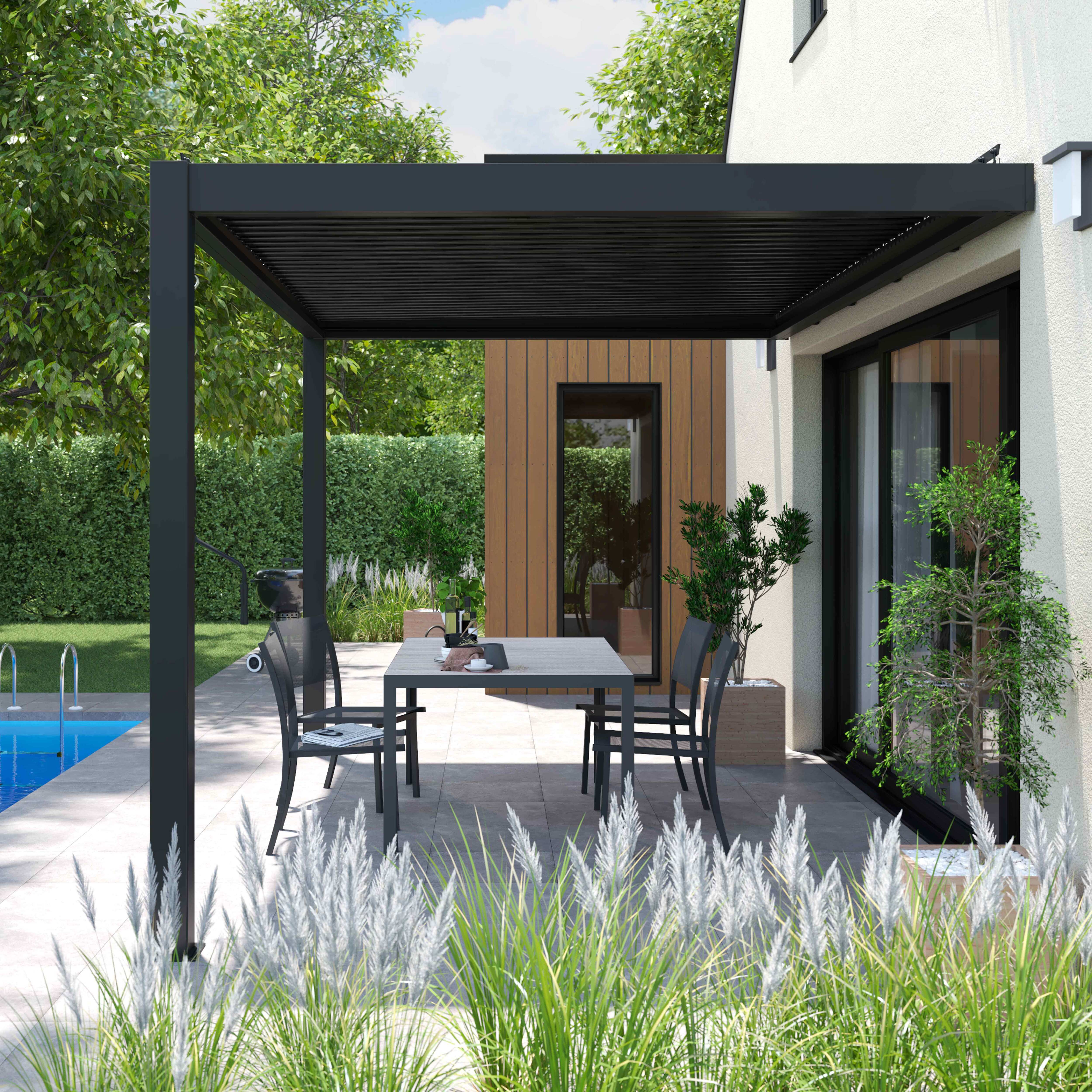 Pergola bioclimatique adossée Aluminium 3 x 4 x 2.5 m Oia- Oviala - 5