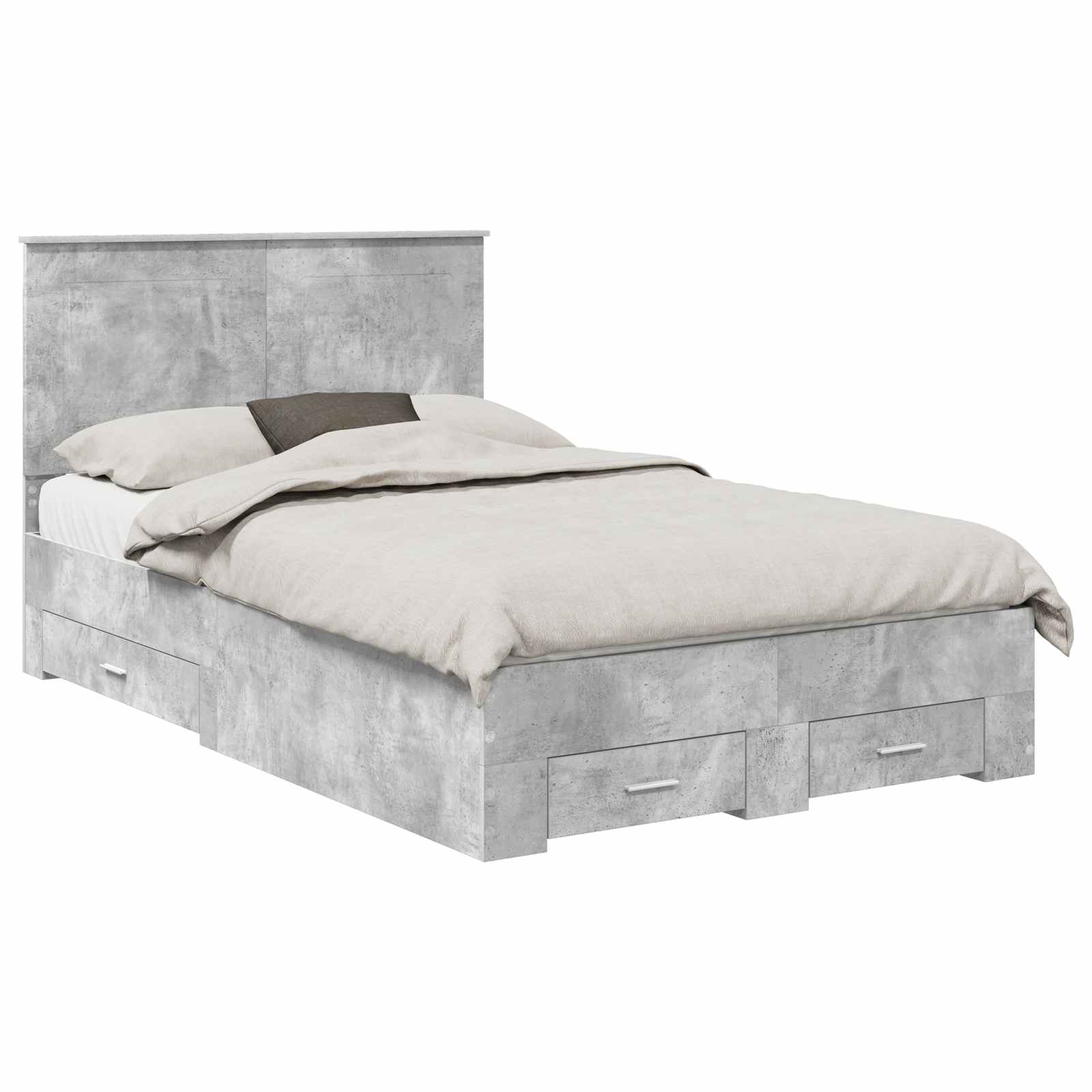 Cadre de lit gris béton 135 x 190 cm panneau de bois - 2
