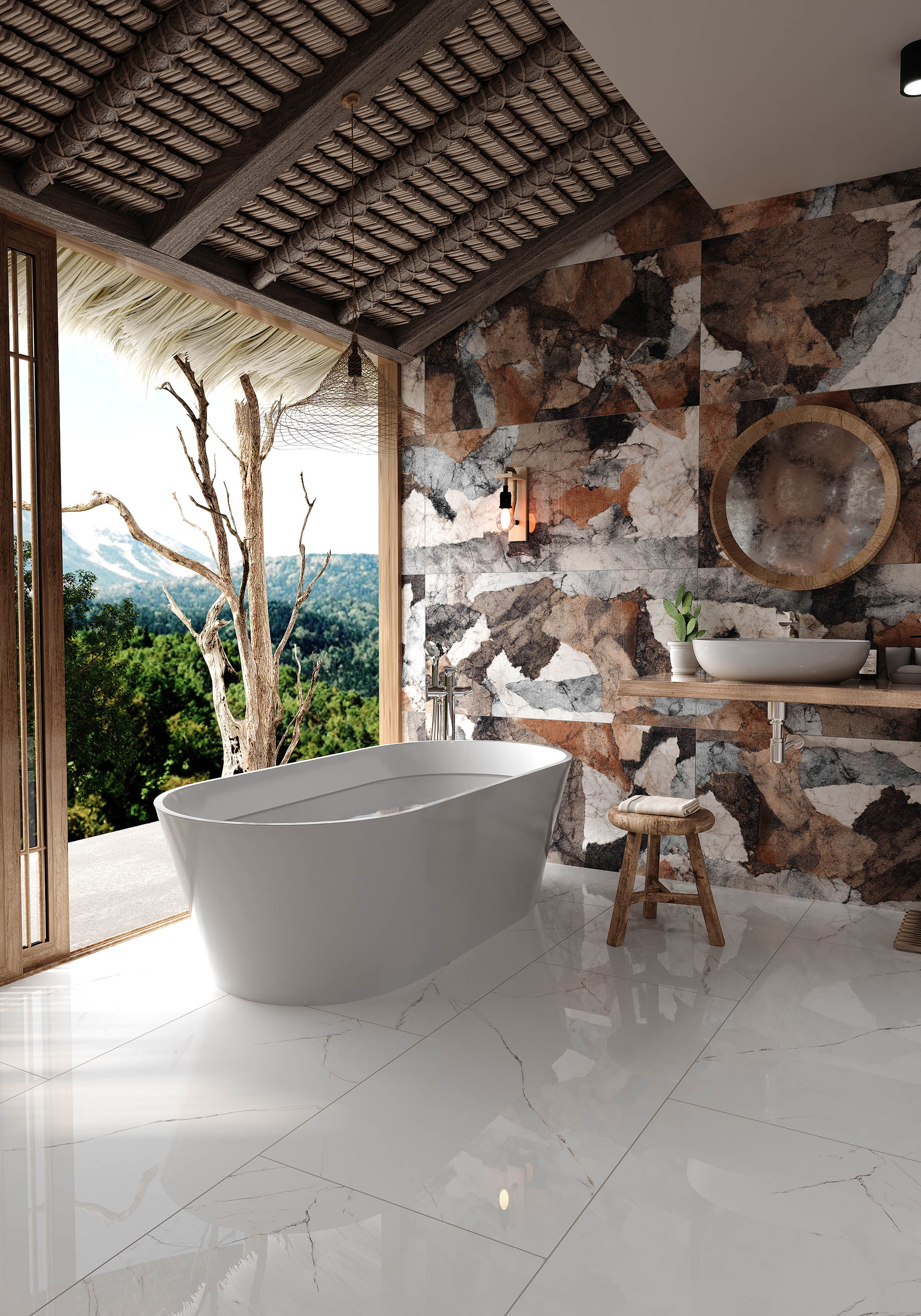 Carrelage sol/mur effet marbre marron PATCHWORK l.120 x L.60 cm MAJORCA TIFFANY - 2