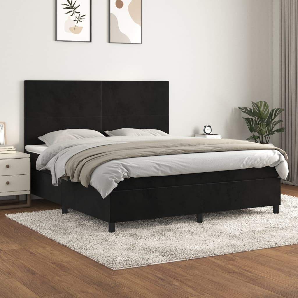 Lit à Sommier Tapissier Avec Matelas En Velours Noir 140x190 Cm | Leroy