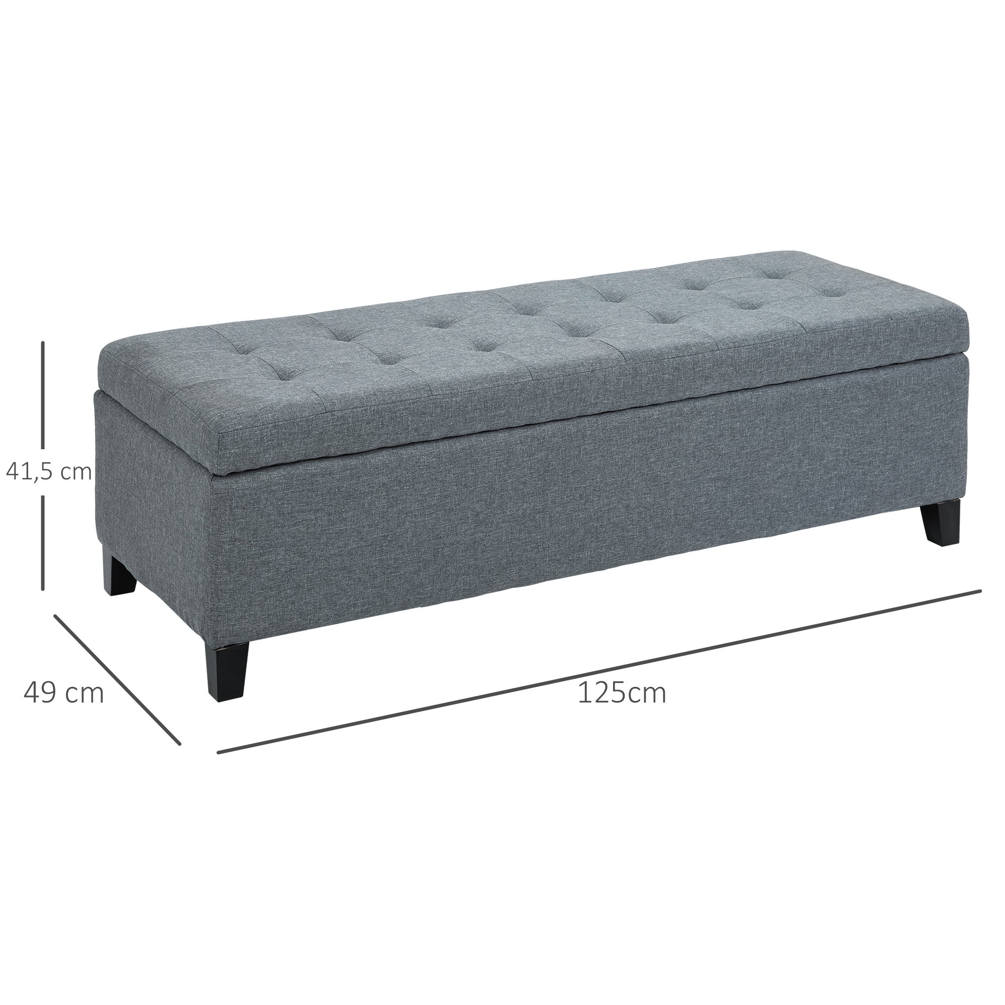 Banc avec rangement, banquette rembourrée aspect lin, pieds en bois, banc-lit moderne pour entrée, chambre et salon, 138 x 40 x 45 cm, gris foncé - 3