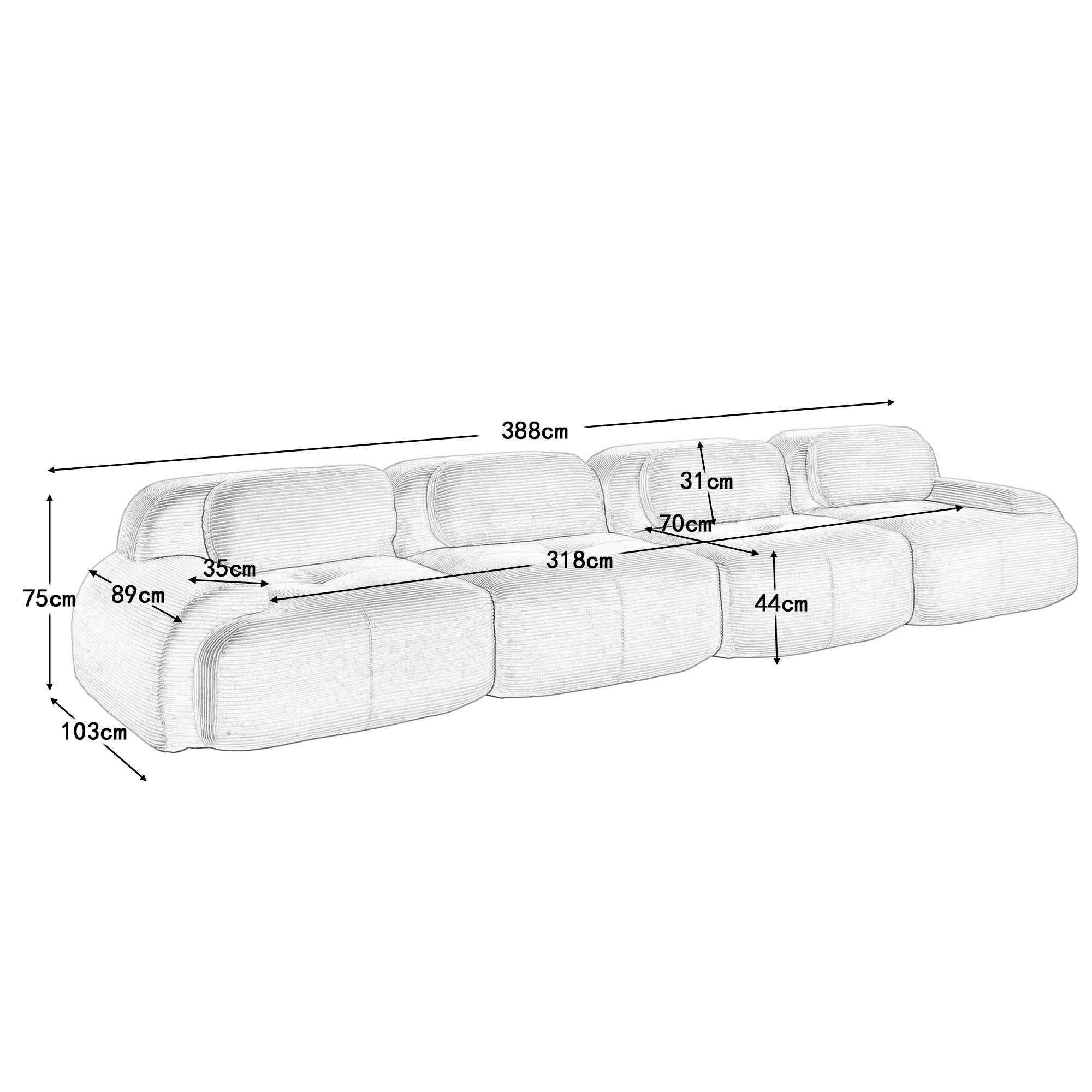 Canapé d\' modulable en forme de Canapé 4 places Élégant - Accroupiers extra-larges- Tissu velours côtelé respirant - gris - 7