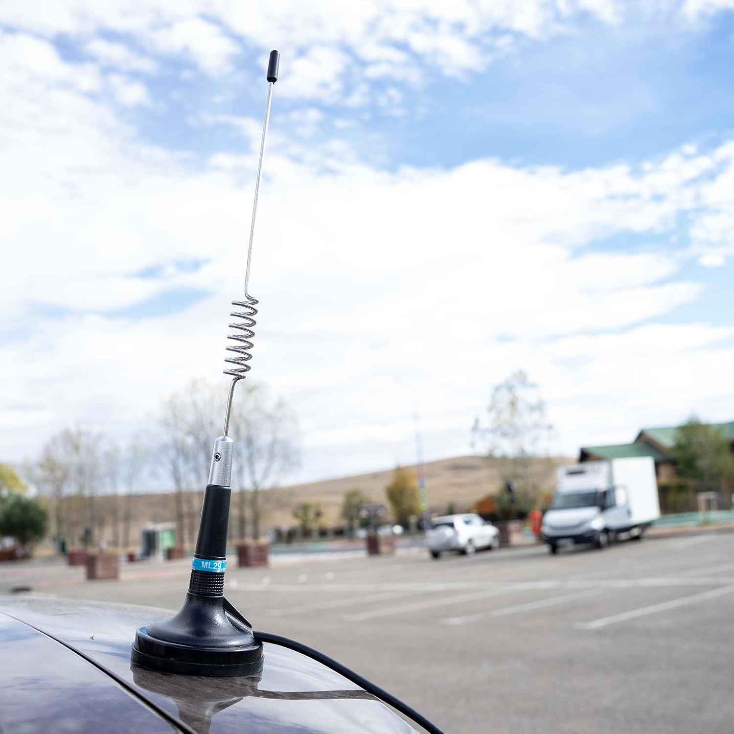 Versión en español - antenne cb ml29, longueur 29 cm, avec aimant inclus o 70 mm et câble rg58